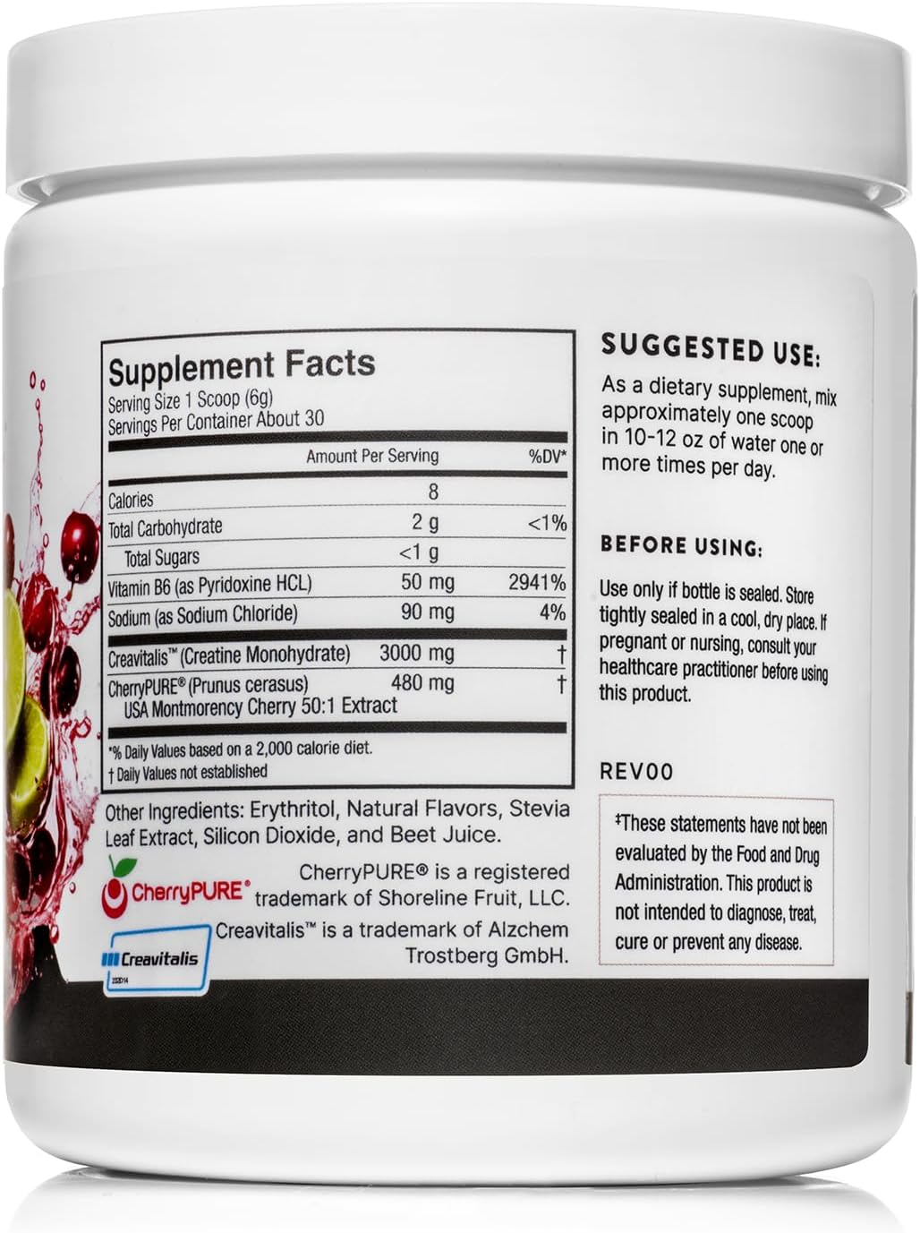 German Micronized Creatine with USA Tart Cherry and Vitamin B6 - Pre and Post Workout Supplement, Tart Cherry Lime Flavor, Caffeine-Free Energy for Body and Mind
