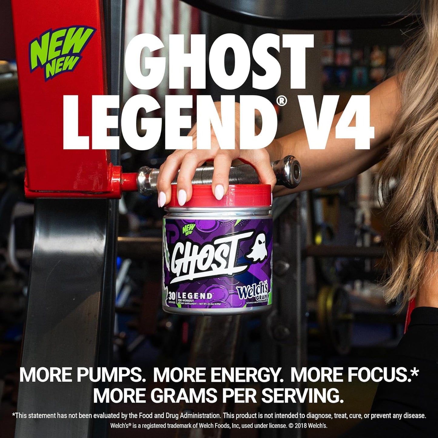 GHOST Legend V4 Pre-Workout Powder, Welch's Grape Flavor - 30 Servings for Energy & Focus, with Choline, L-Citrulline, Beta Alanine - Pre-Workout for Men & Women