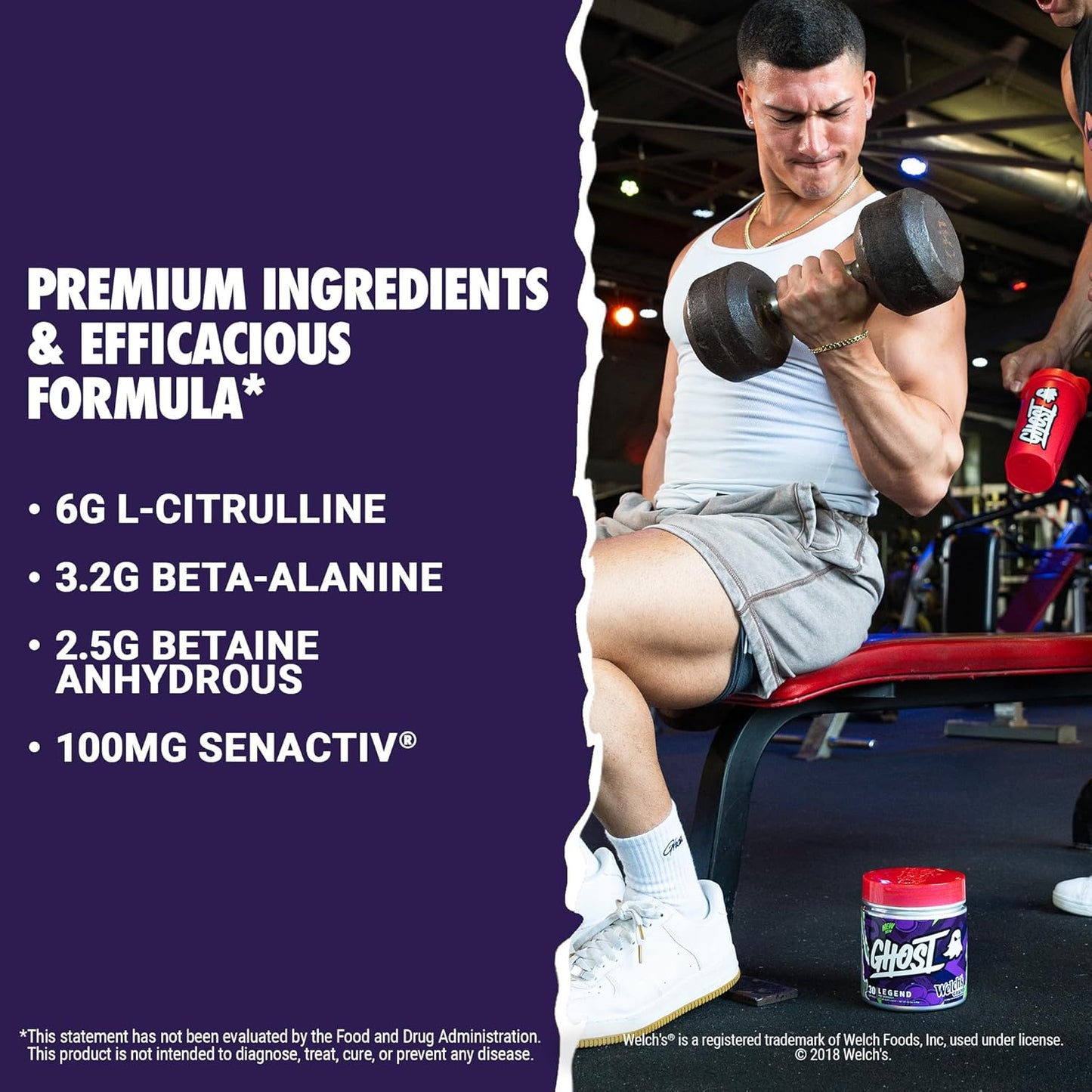 GHOST Legend V4 Pre-Workout Powder, Welch's Grape Flavor - 30 Servings for Energy & Focus, with Choline, L-Citrulline, Beta Alanine - Pre-Workout for Men & Women