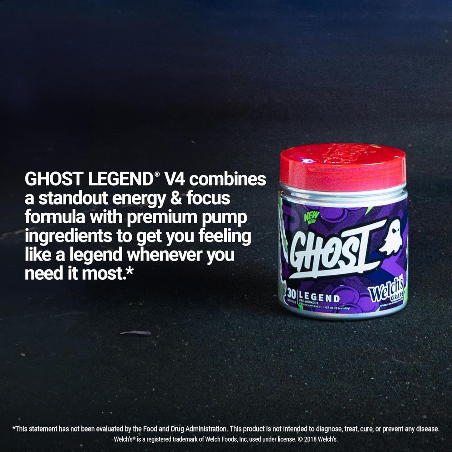 GHOST Legend V4 Pre-Workout Powder, Welch's Grape Flavor - 30 Servings for Energy & Focus, with Choline, L-Citrulline, Beta Alanine - Pre-Workout for Men & Women