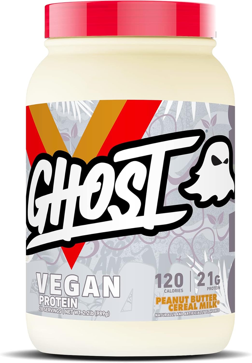 GHOST Vegan Protein Powder, Peanut Butter Cereal Milk - 2.2lb, 21g Protein - Plant-Based Pea & Pumpkin Protein - Ideal for Post Workout & Nutrition Shakes, Smoothies, & Baking - Soy & Gluten-Free
