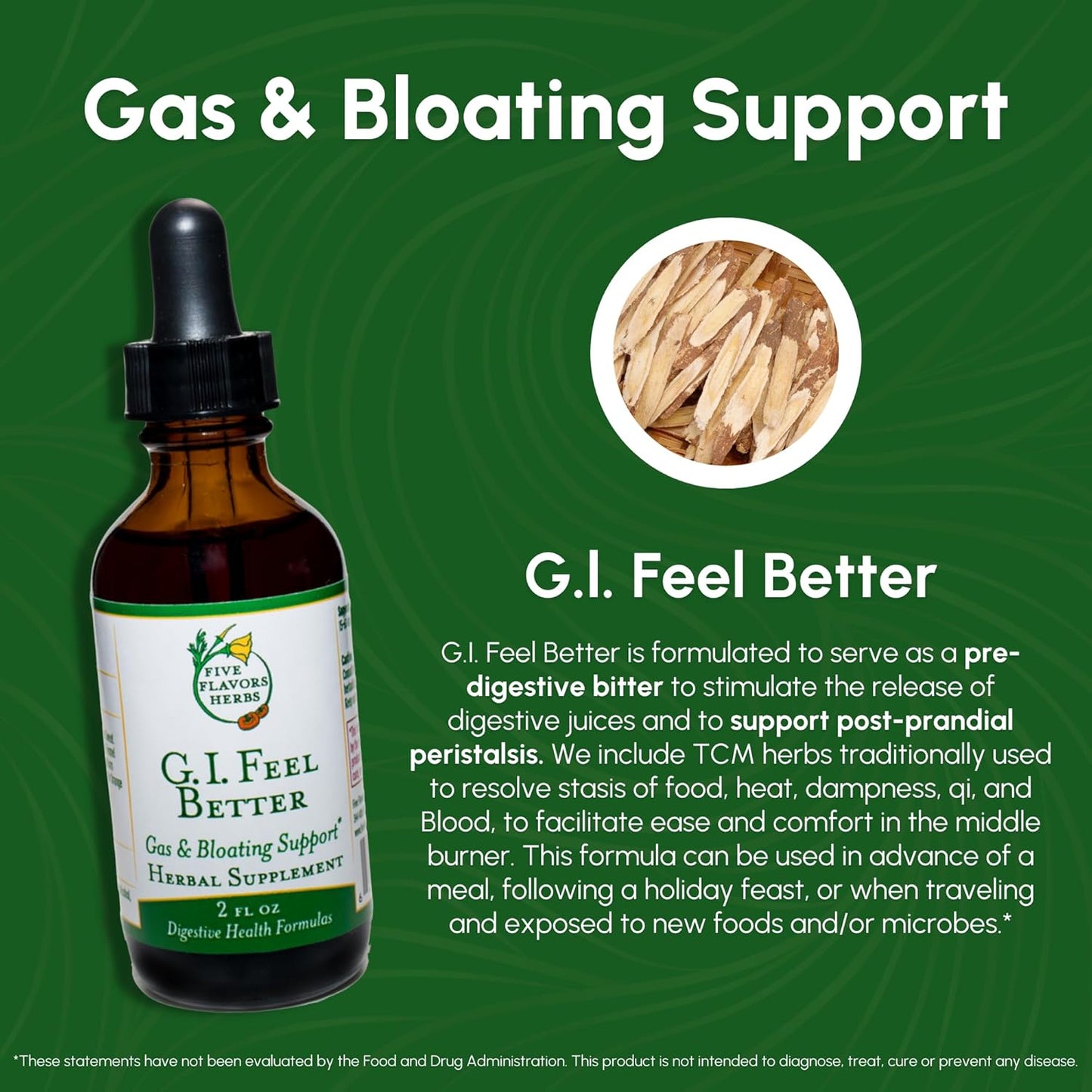 G.I. Feel Better Tincture - Gas & Bloating Support with Turmeric, Elecampane, Ginger, and Cardamom - Herbal Supplement for Digestive Health - 2 Fl Oz