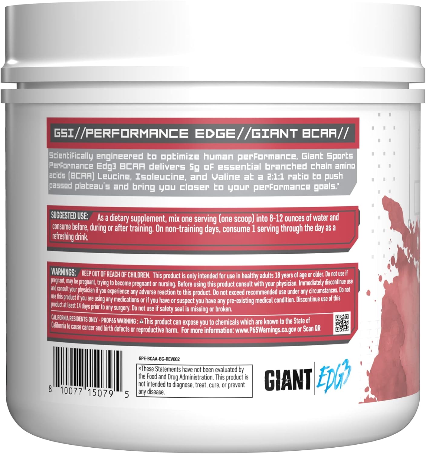 Giant Performance Edge BCAA - 60 Servings in Black Cherry Flavor