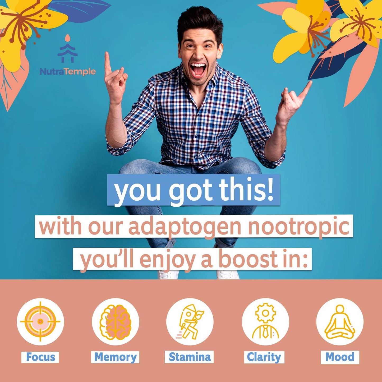 Gingko Biloba Nootropic Supplement for Memory, Focus, and Clarity with Bacopa Monnieri and St. Johns Wort - 30 Capsules