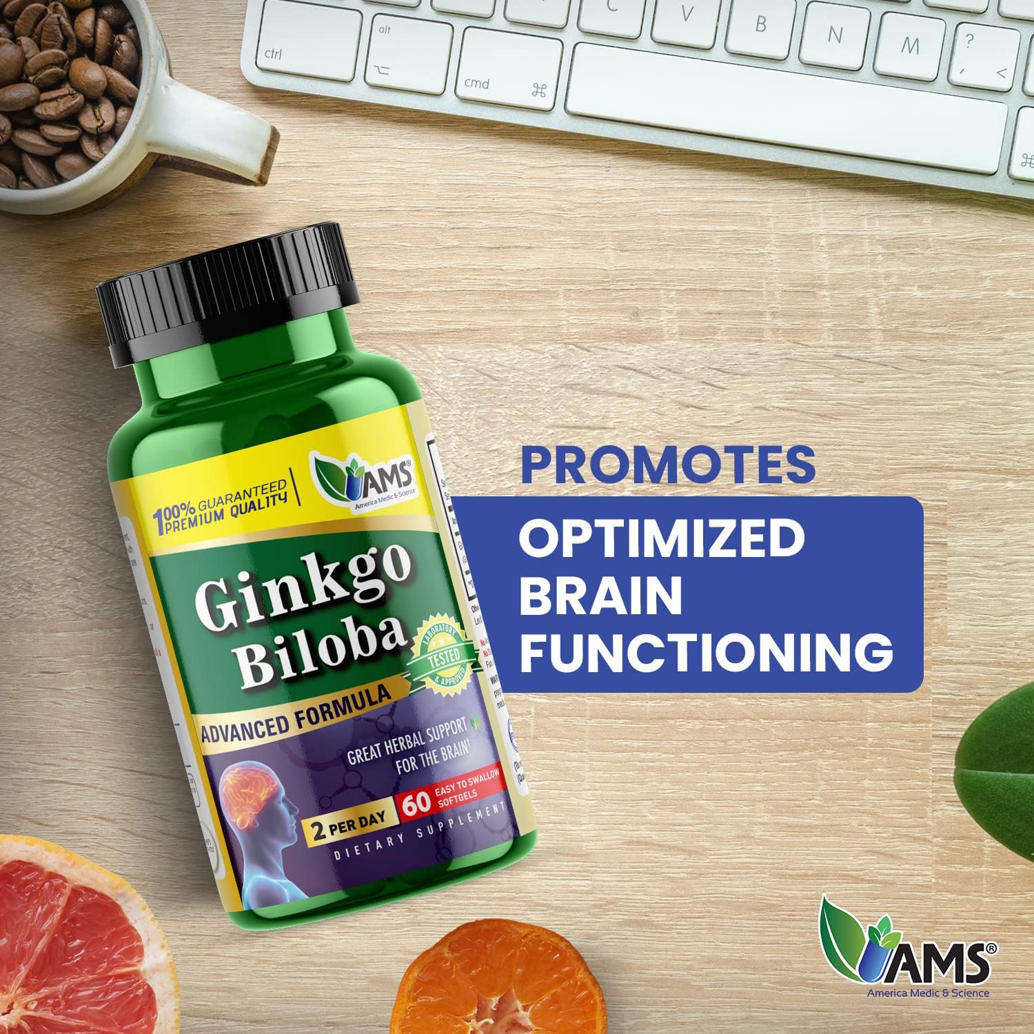 Ginkgo Biloba 60mg Softgels for Brain Boost | Herbal Mind Enhancer Supplement for Men & Women | America Medic & Science