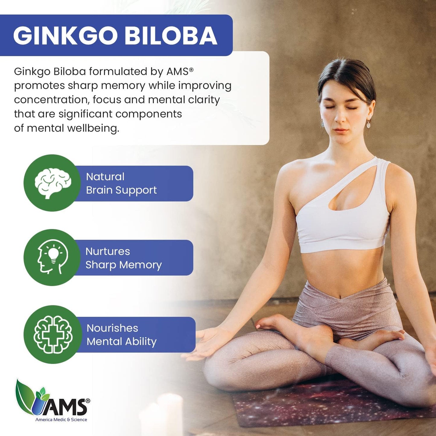 Ginkgo Biloba 60mg Softgels for Brain Boost | Herbal Mind Enhancer Supplement for Men & Women | America Medic & Science