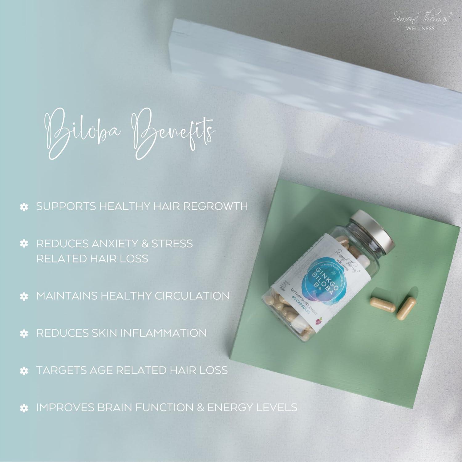 Ginkgo Biloba B+ Hair Growth Supplements for Women - 2000mg Hair Loss Vitamins with Hair Regrowth Formula (60 Capsules) by Simone Thomas Wellness