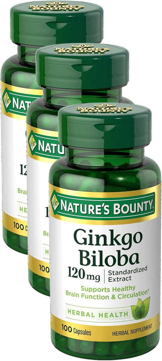 Ginkgo Biloba Capsules 120mg x 100, Memory Support Supplement for Brain Function & Alertness - Pack of 3