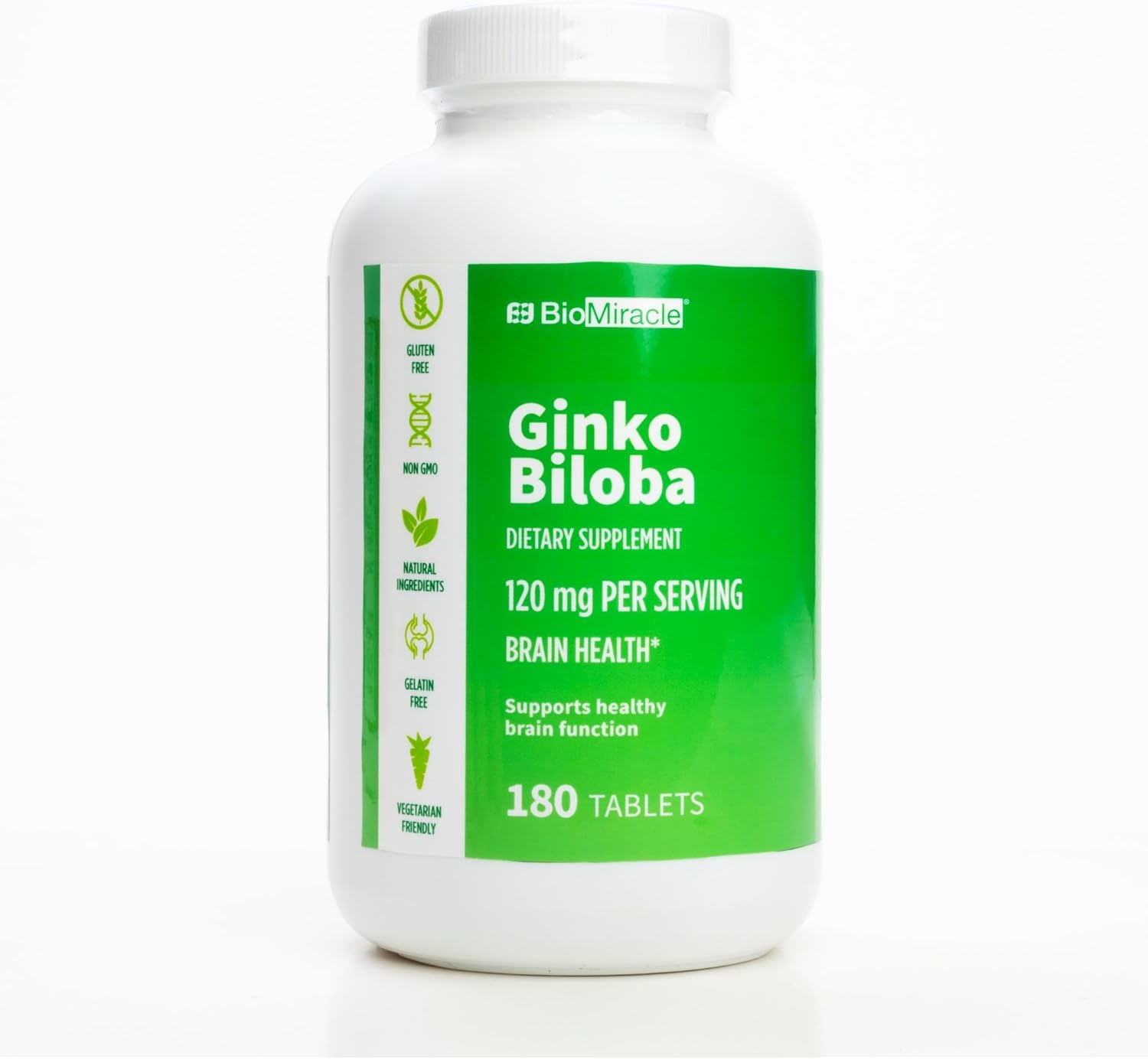 Ginkgo Biloba Dietary Supplement 120mg Capsules - Promotes Brain Health & Function - 180 Servings