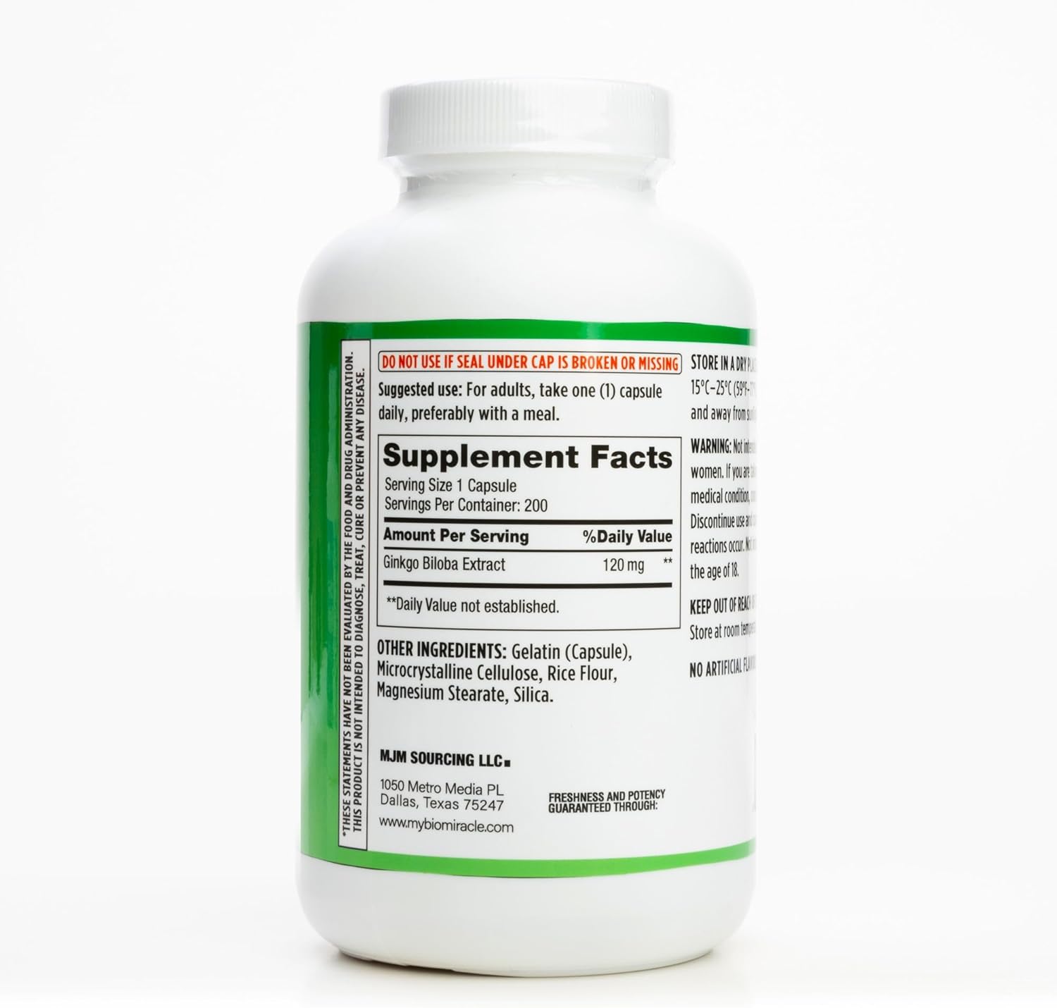 Ginkgo Biloba Dietary Supplement 120mg Capsules - Promotes Brain Health & Function - 180 Servings