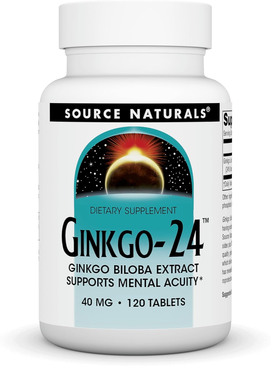 Ginkgo Biloba Extract 40mg Tablets - Promotes Mental Acuity - Source Naturals Ginkgo-24 - 120 Count