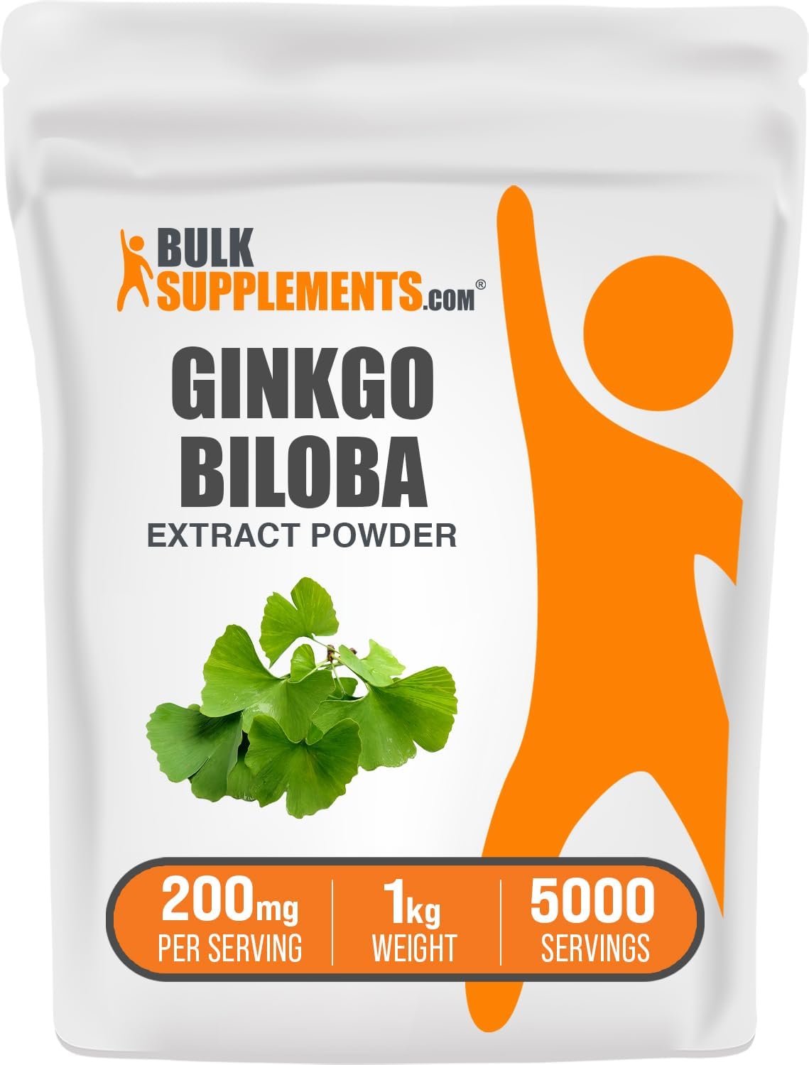Ginkgo Biloba Extract Powder - Pure Ginkgo Biloba Leaf Supplements - Gluten Free, 200mg per Serving - 1kg (2.2 lbs) Bulk Size