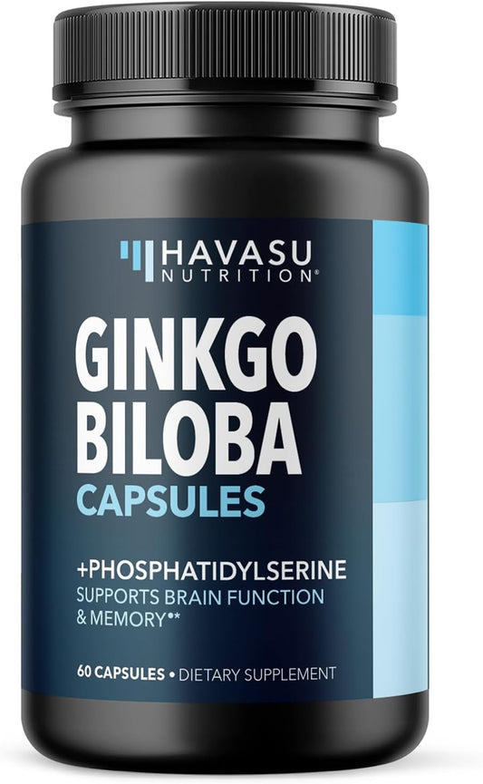 Ginkgo Biloba & Phosphatidylserine Nootropic Brain Health Supplement - Supports Memory, Focus, Cognitive Function - 60 Capsules, 2 Month Supply