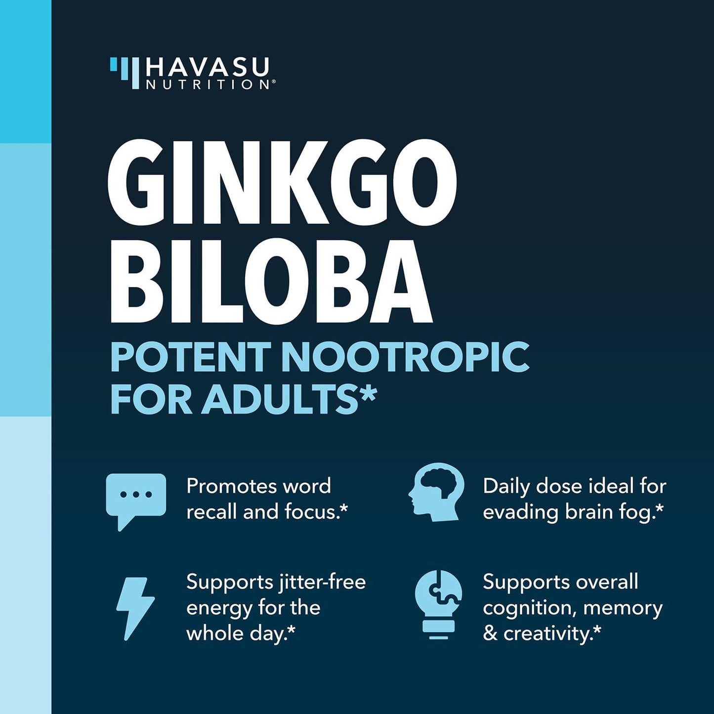 Ginkgo Biloba & Phosphatidylserine Nootropic Brain Health Supplement - Supports Memory, Focus, Cognitive Function - 60 Capsules, 2 Month Supply
