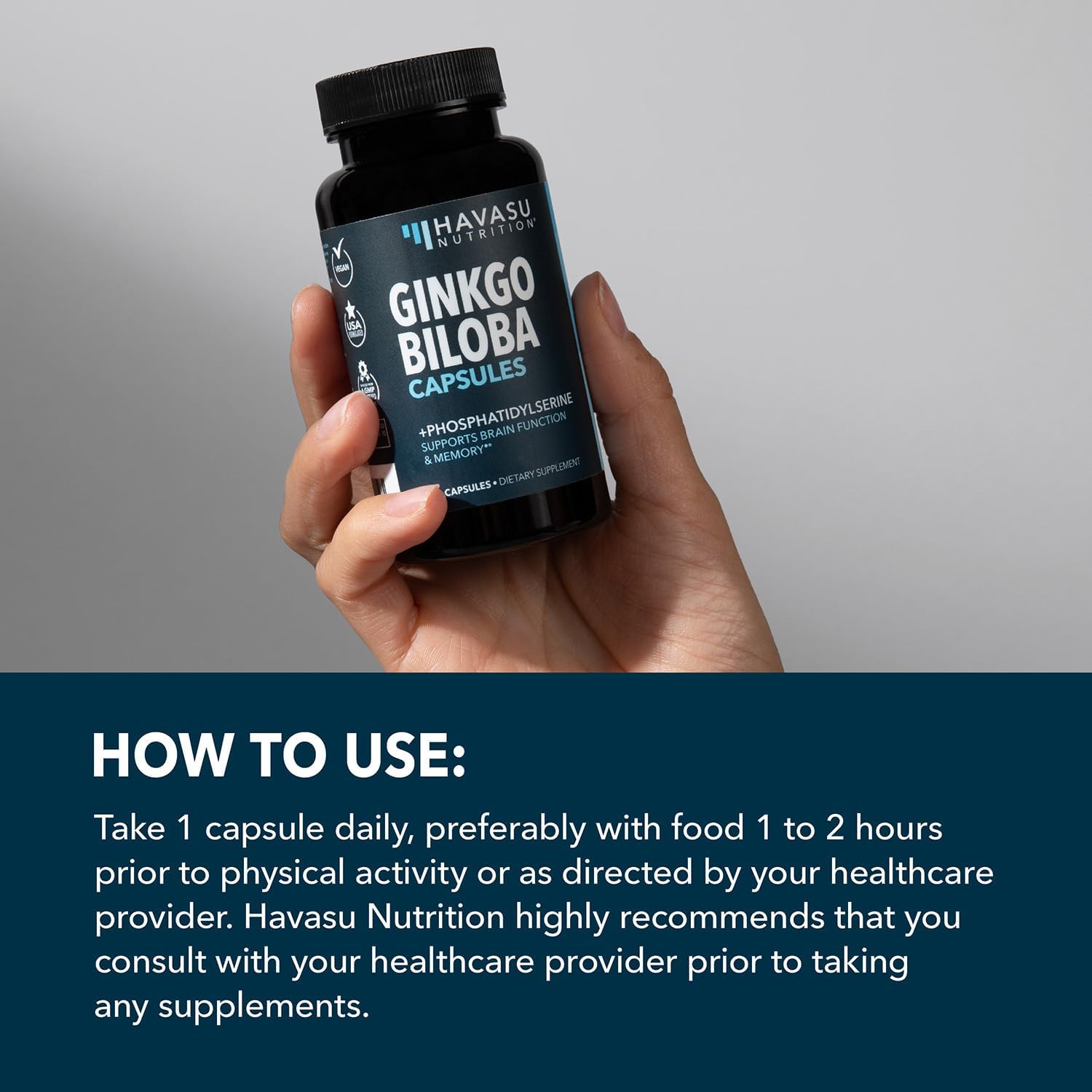 Ginkgo Biloba & Phosphatidylserine Nootropic Brain Health Supplement - Supports Memory, Focus, Cognitive Function - 60 Capsules, 2 Month Supply