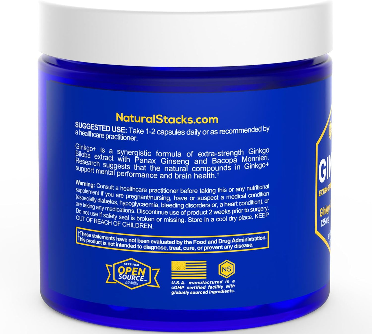 Ginkgo Biloba Supplement with Korean Ginseng & Bacopa Monnieri - Memory & Focus Brain Support - 60 Capsules