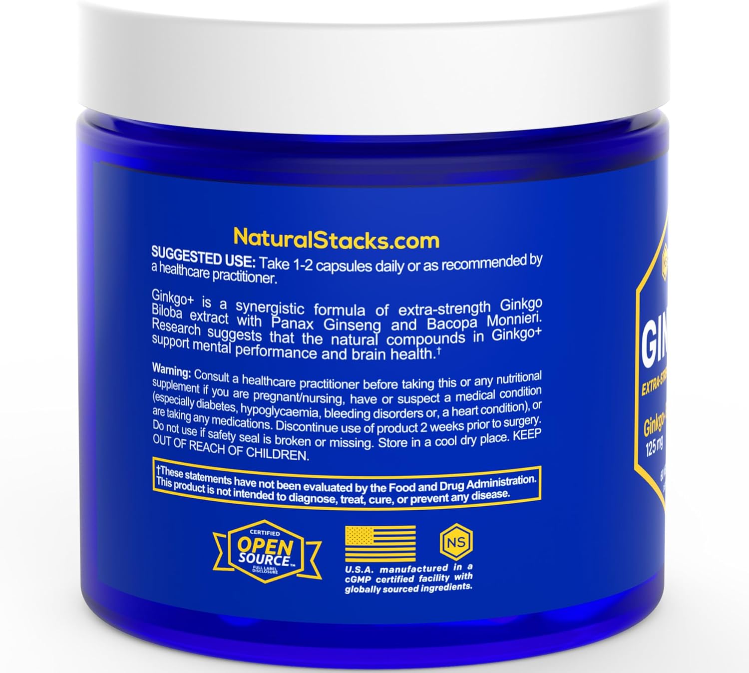 Ginkgo Biloba Supplement with Korean Ginseng & Bacopa Monnieri - Memory & Focus Brain Support - 60 Capsules