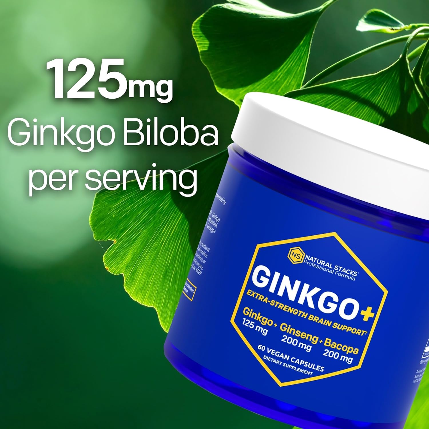Ginkgo Biloba Supplement with Korean Ginseng & Bacopa Monnieri - Memory & Focus Brain Support - 60 Capsules