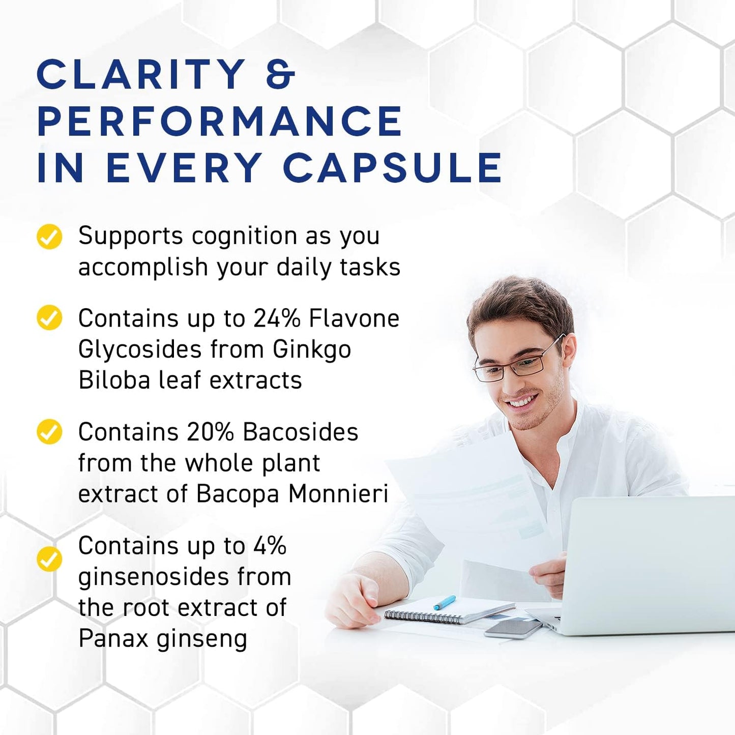 Ginkgo Biloba Supplement with Korean Ginseng & Bacopa Monnieri - Memory & Focus Brain Support - 60 Capsules