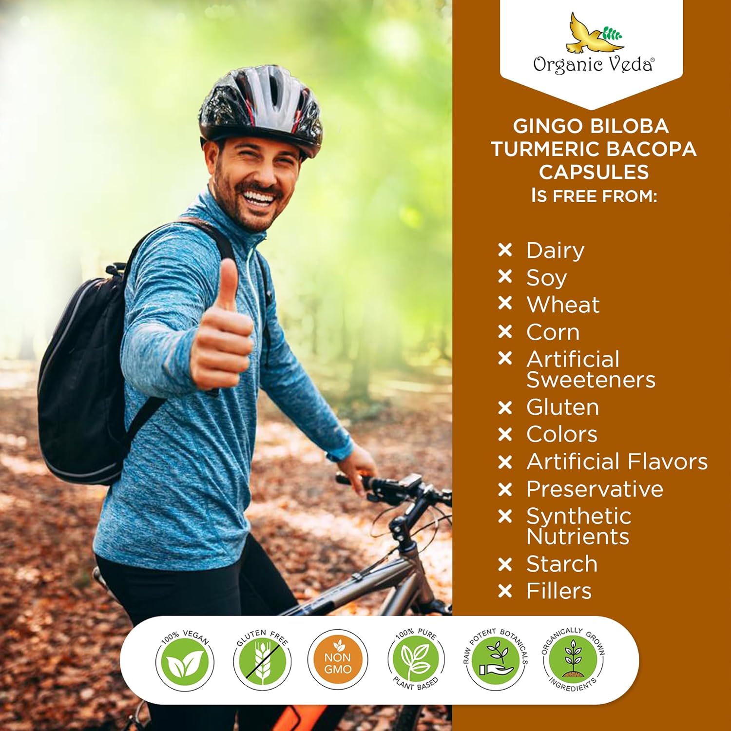 Ginkgo Biloba Turmeric Bacopa Brain Supplement with Ashwagandha - Memory, Mood & Focus Support - Vegan Capsules for Energy & Healthy Joints