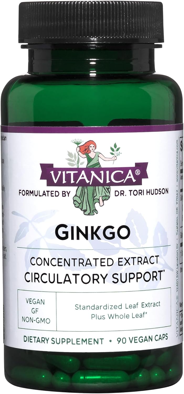 Ginkgo Leaf Herbal Supplement for Brain Health - Supports Blood Flow & Circulation in Women & Men - 90 Capsules - Vitanica