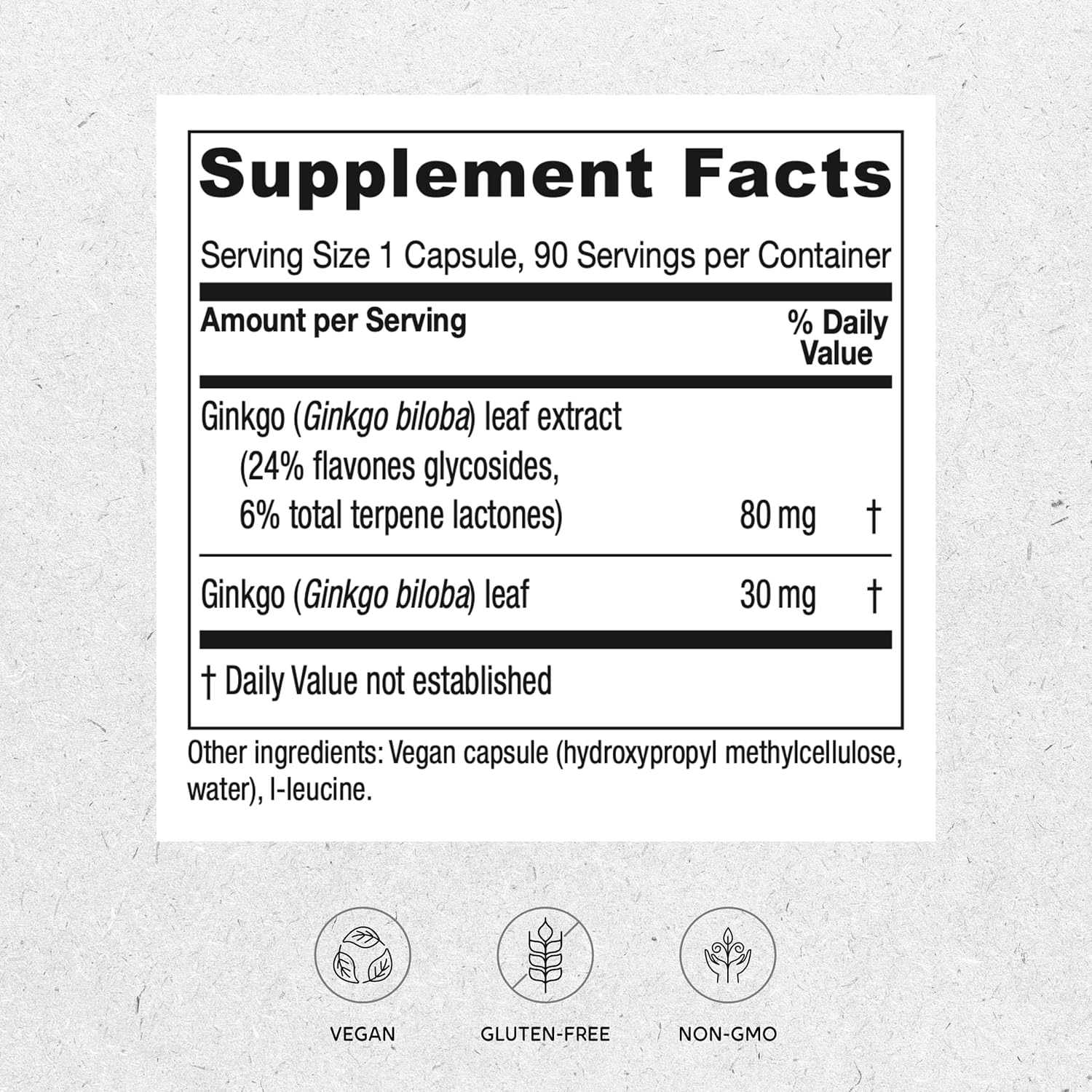 Ginkgo Leaf Herbal Supplement for Brain Health - Supports Blood Flow & Circulation in Women & Men - 90 Capsules - Vitanica