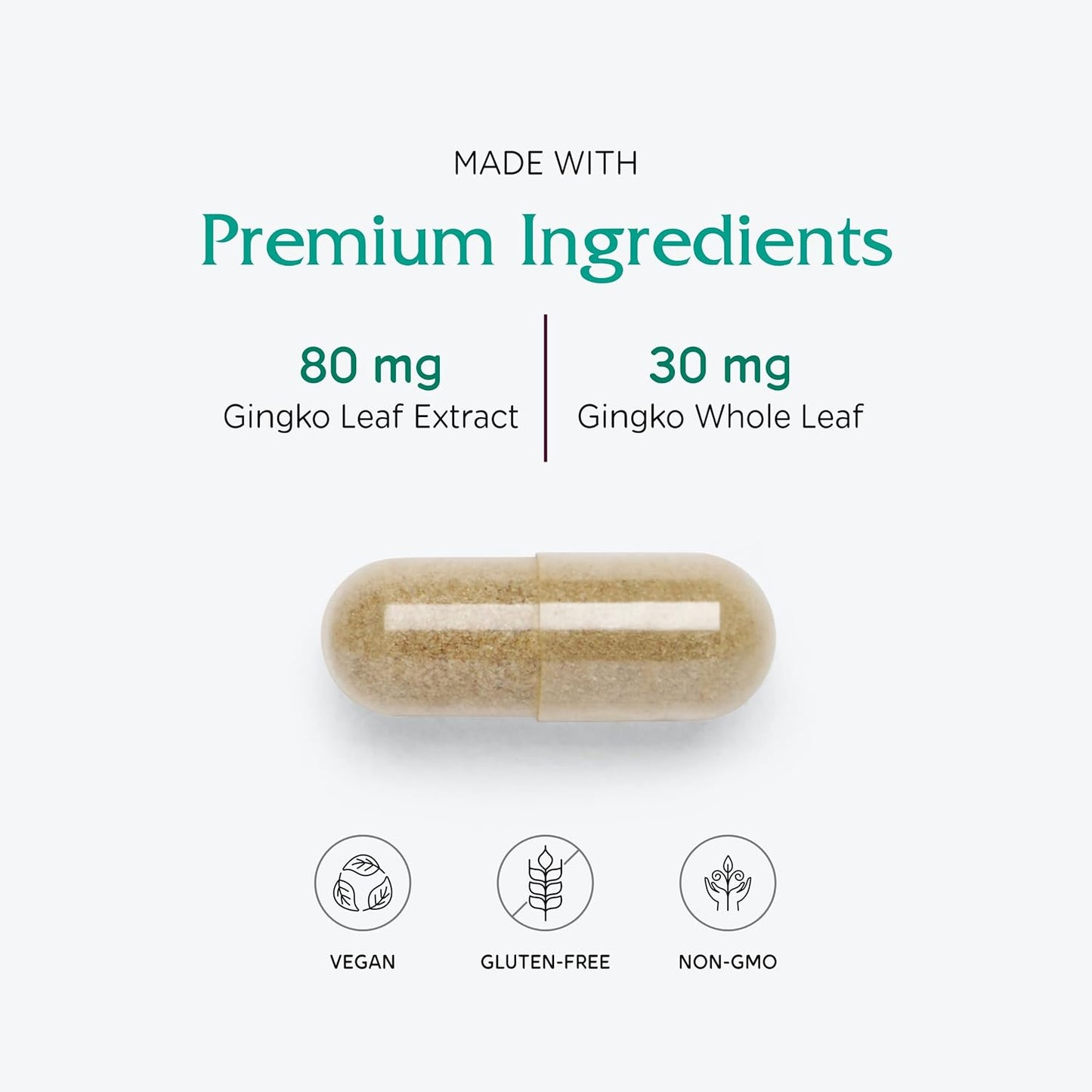 Ginkgo Leaf Herbal Supplement for Brain Health - Supports Blood Flow & Circulation in Women & Men - 90 Capsules - Vitanica