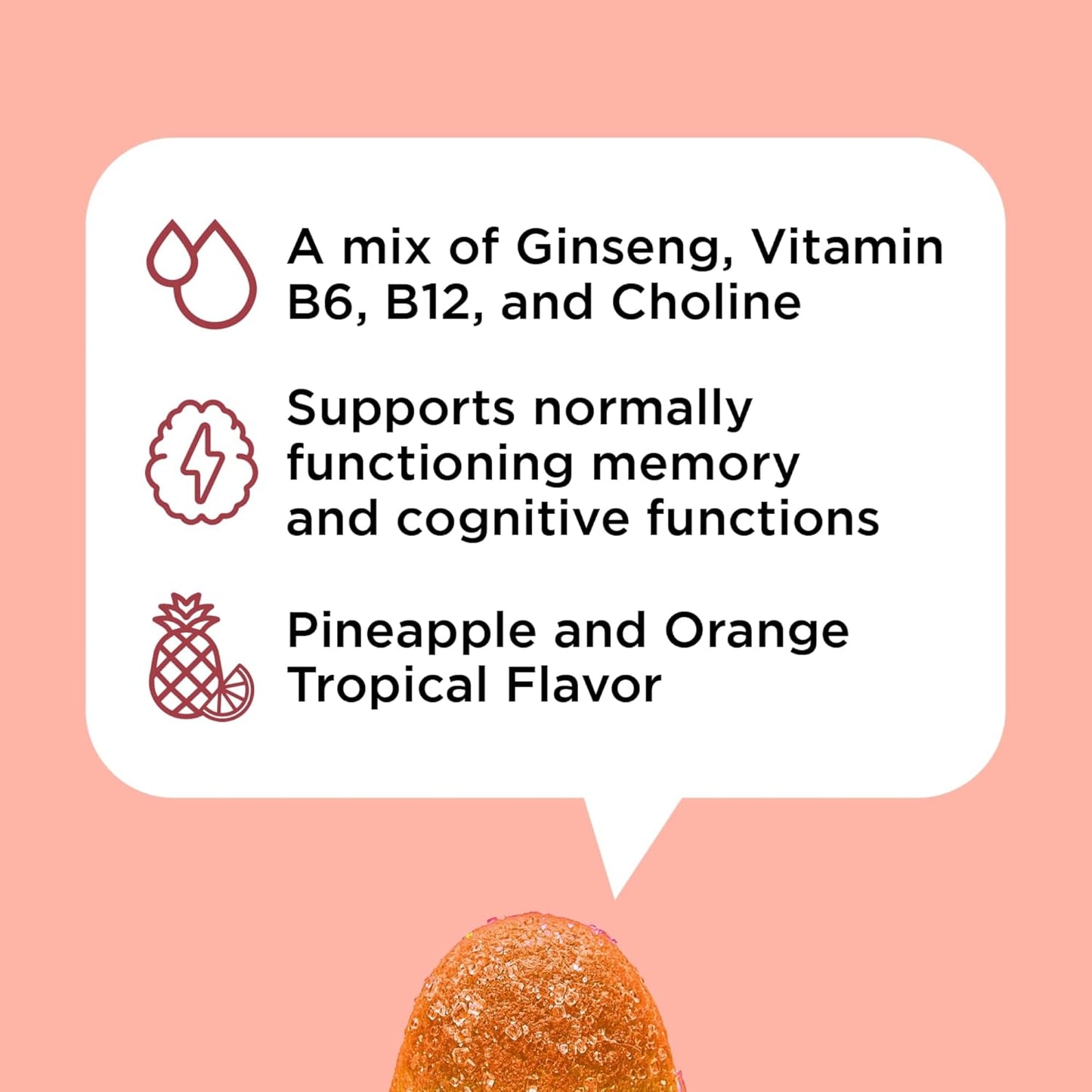 Ginseng and Choline Gummy Supplement for Women and Men - Pineapple and Orange Flavor - 60 Count