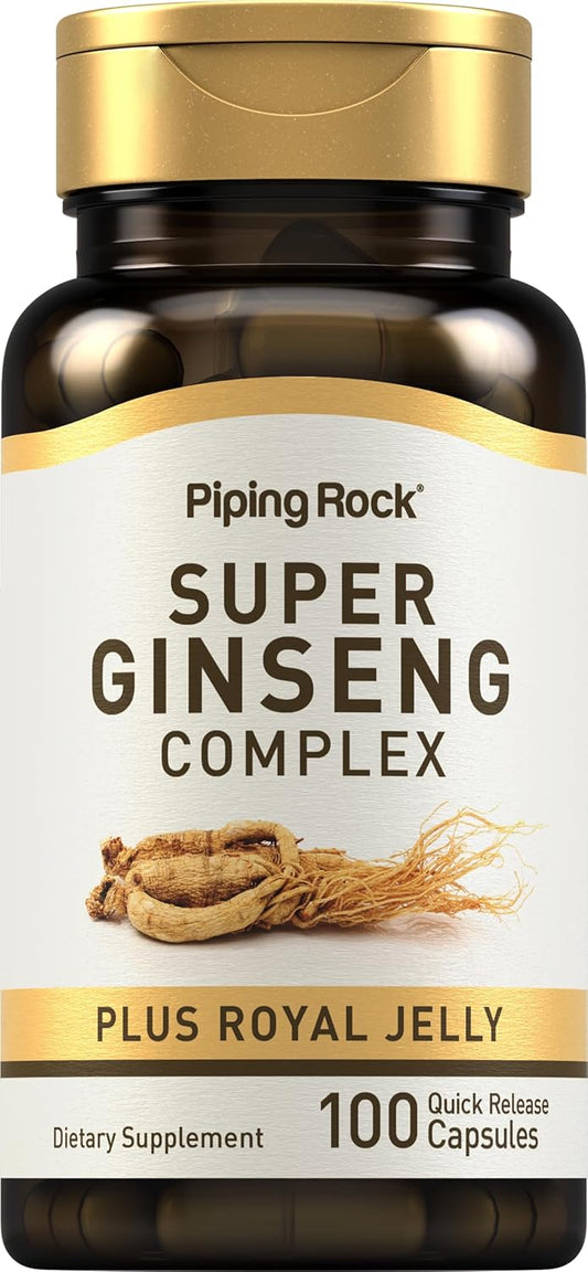 Ginseng Complex Capsules with Royal Jelly - 100 Count, Non-GMO, Gluten Free Supplement by Piping Rock