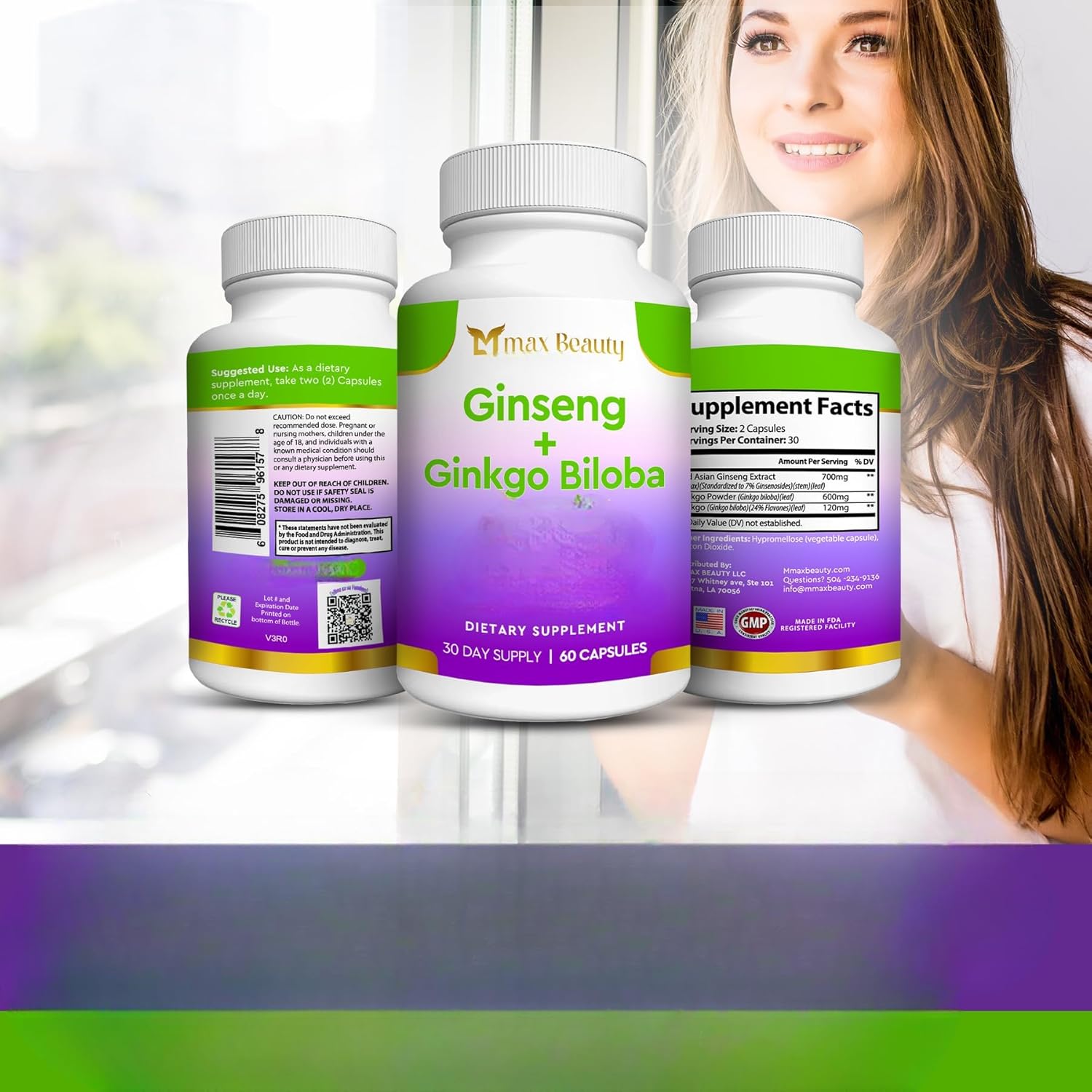 Ginseng Ginkgo Biloba Supplements with Ginseng Extract Powder 700mg + Gingko 600mg + Ginkgo Biloba Extract 120mg