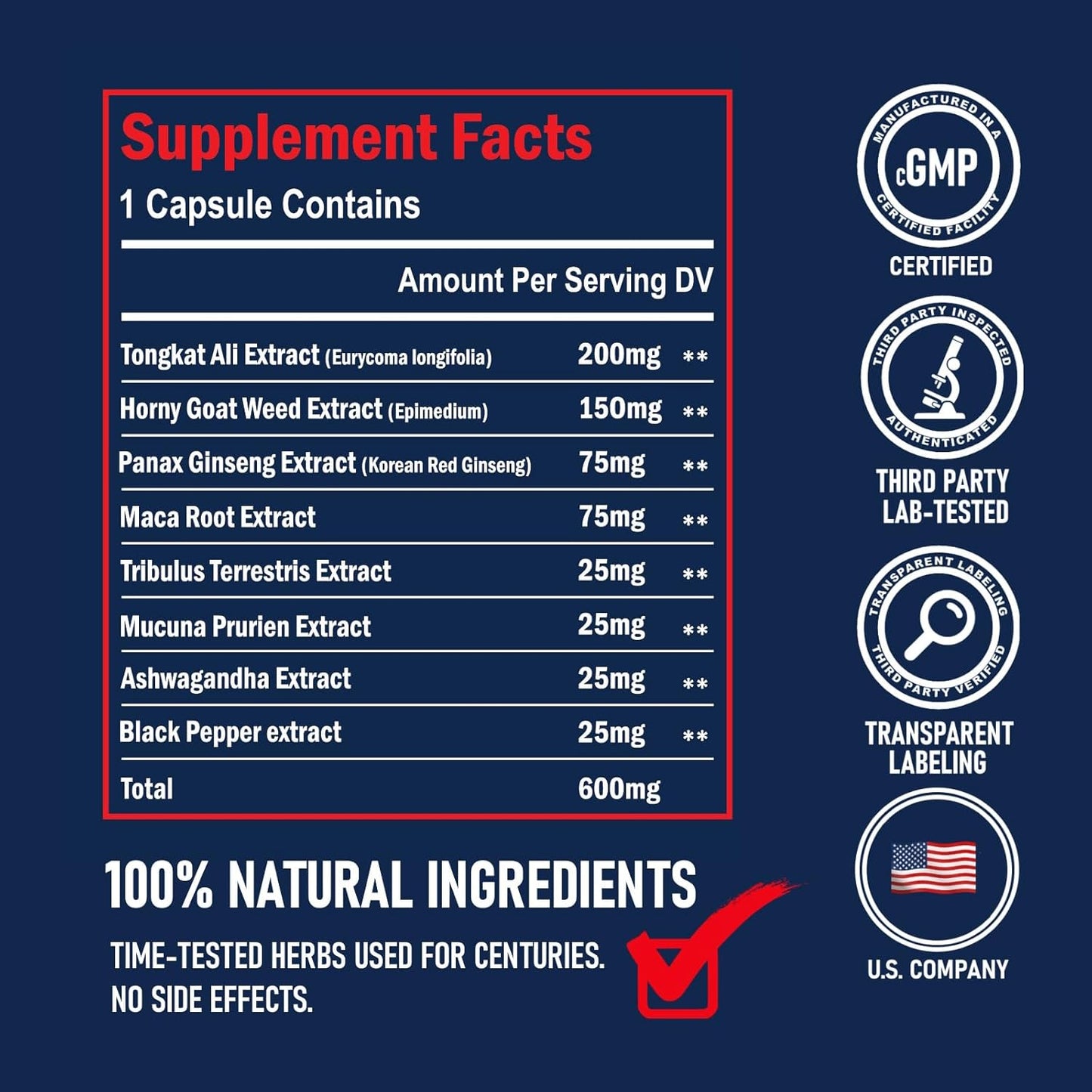 GLADTON Hammer Extra Herbal Supplement for Men - Energy, Stamina, Endurance - Fast Acting Male Enhancing Pill with Horny Goat Weed, Tongkat Ali, Ginseng & Maca Root - 10 Capsules