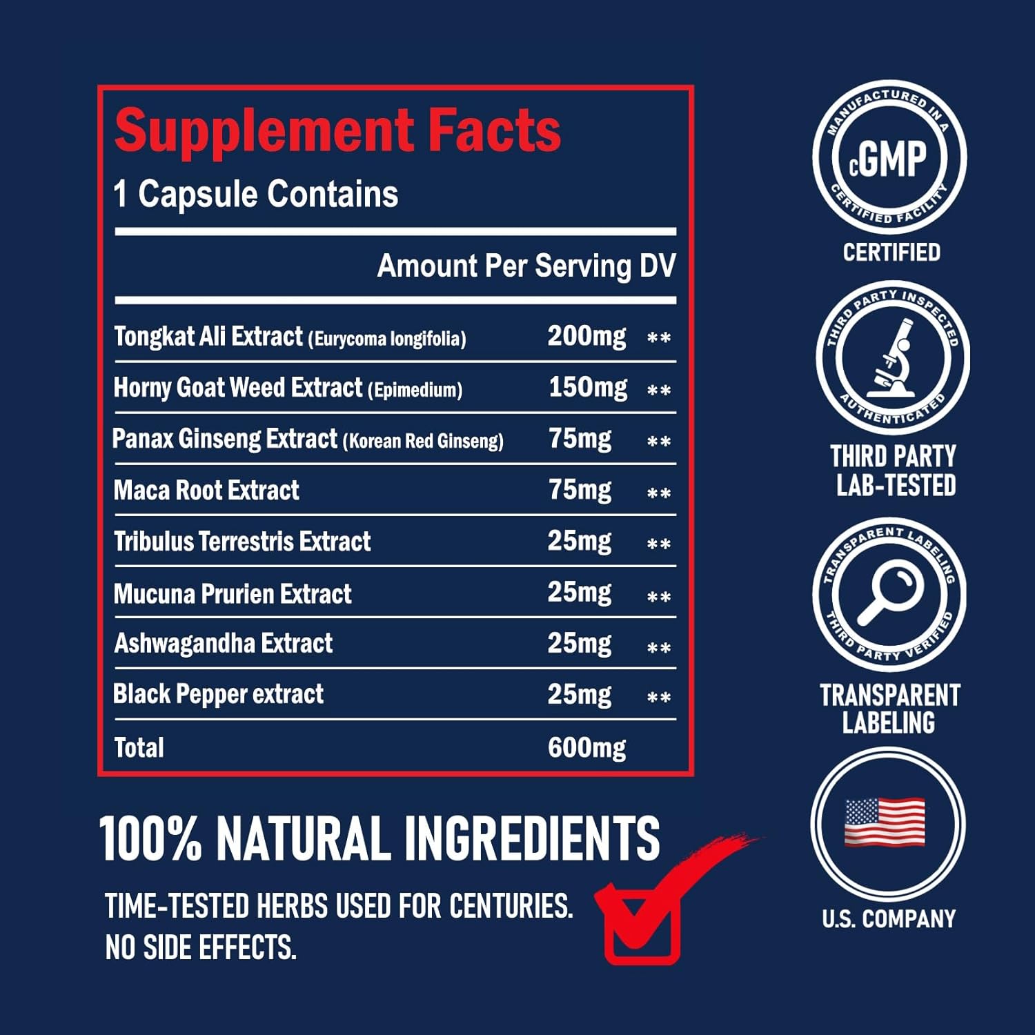 GLADTON Hammer Extra Herbal Supplement for Men - Energy, Stamina, Endurance - Fast Acting Male Enhancing Pill with Horny Goat Weed, Tongkat Ali, Ginseng & Maca Root - 10 Capsules