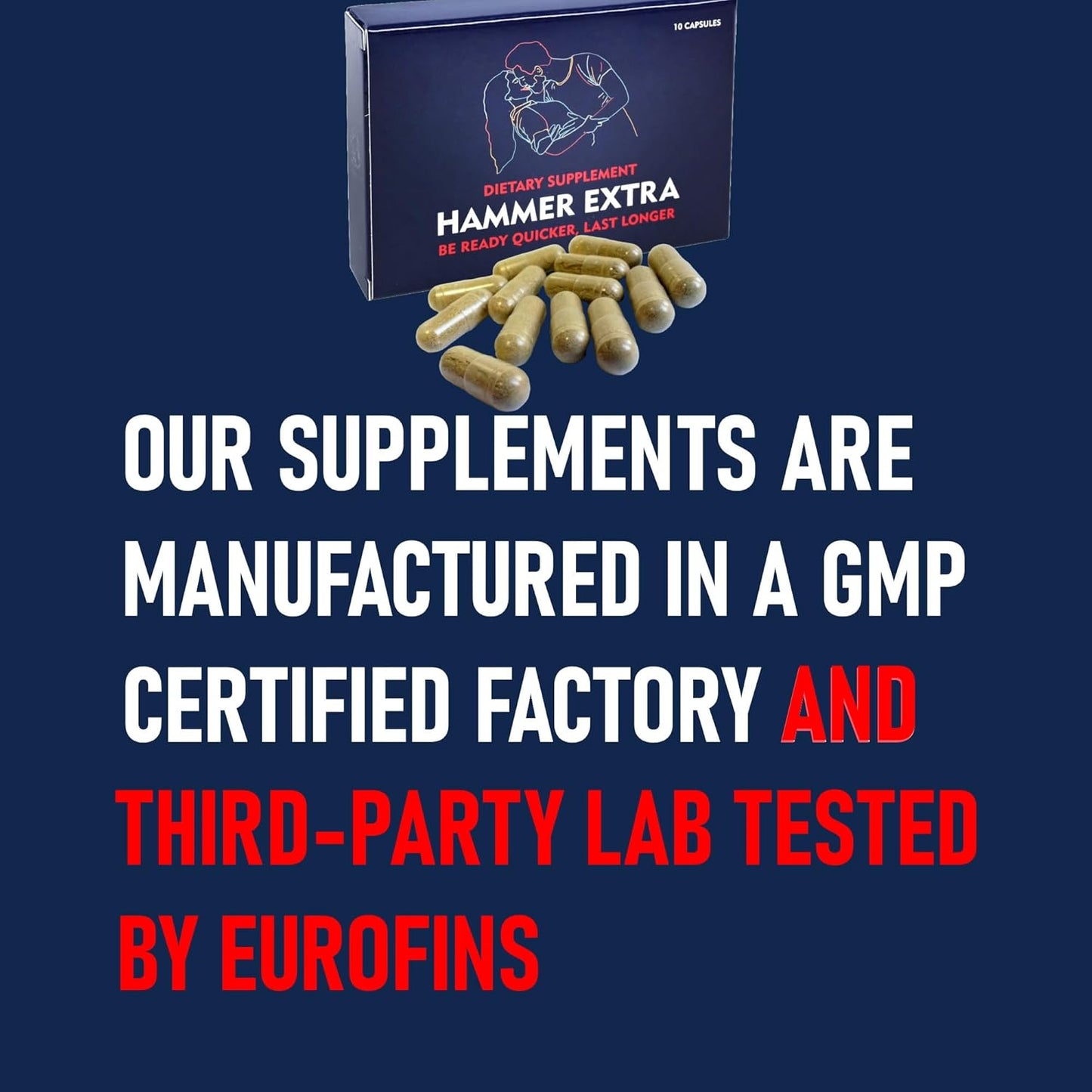 GLADTON Hammer Extra Herbal Supplement for Men - Energy, Stamina, Endurance - Fast Acting Male Enhancing Pill with Horny Goat Weed, Tongkat Ali, Ginseng & Maca Root - 10 Capsules