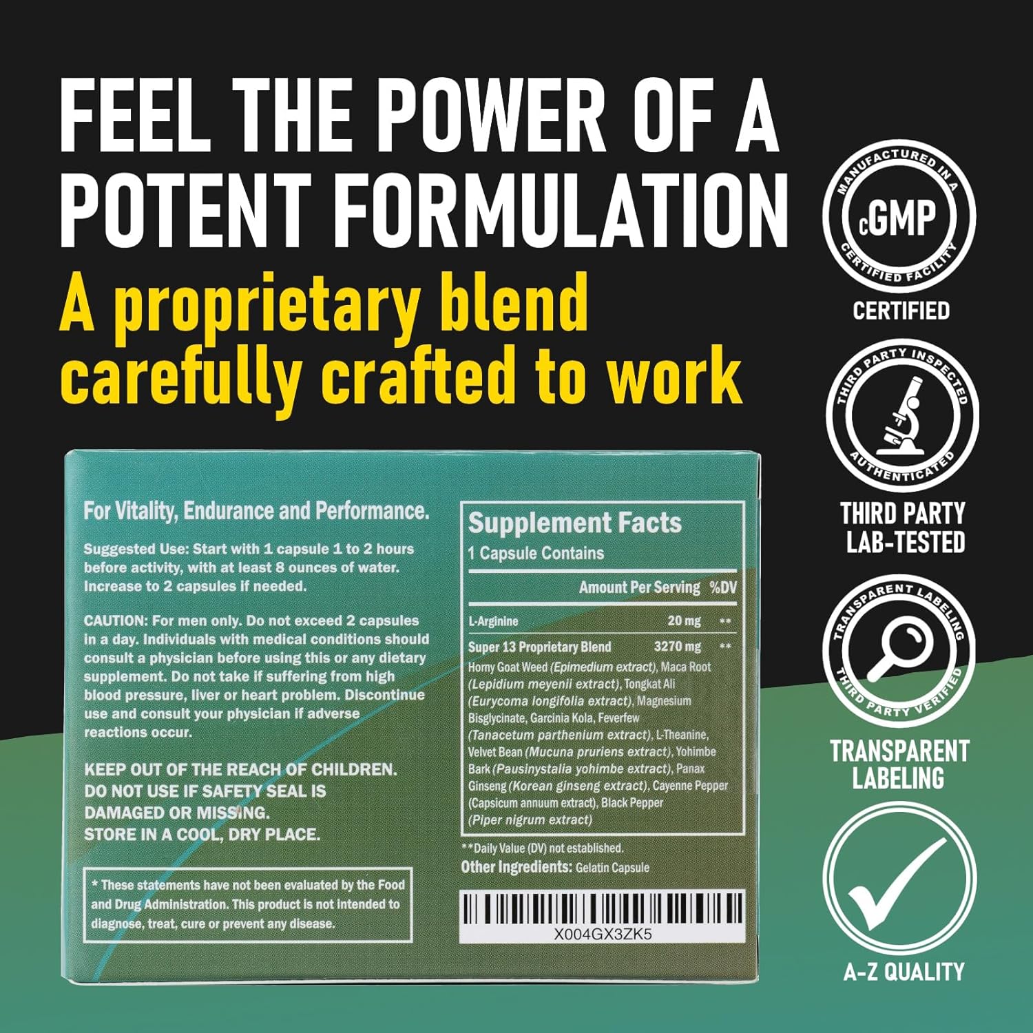 GLADTON Super 13 Fast Acting Herbal Male Supplement - Energy Stamina Performance Enhancer Pills with 13 Potent Ingredients