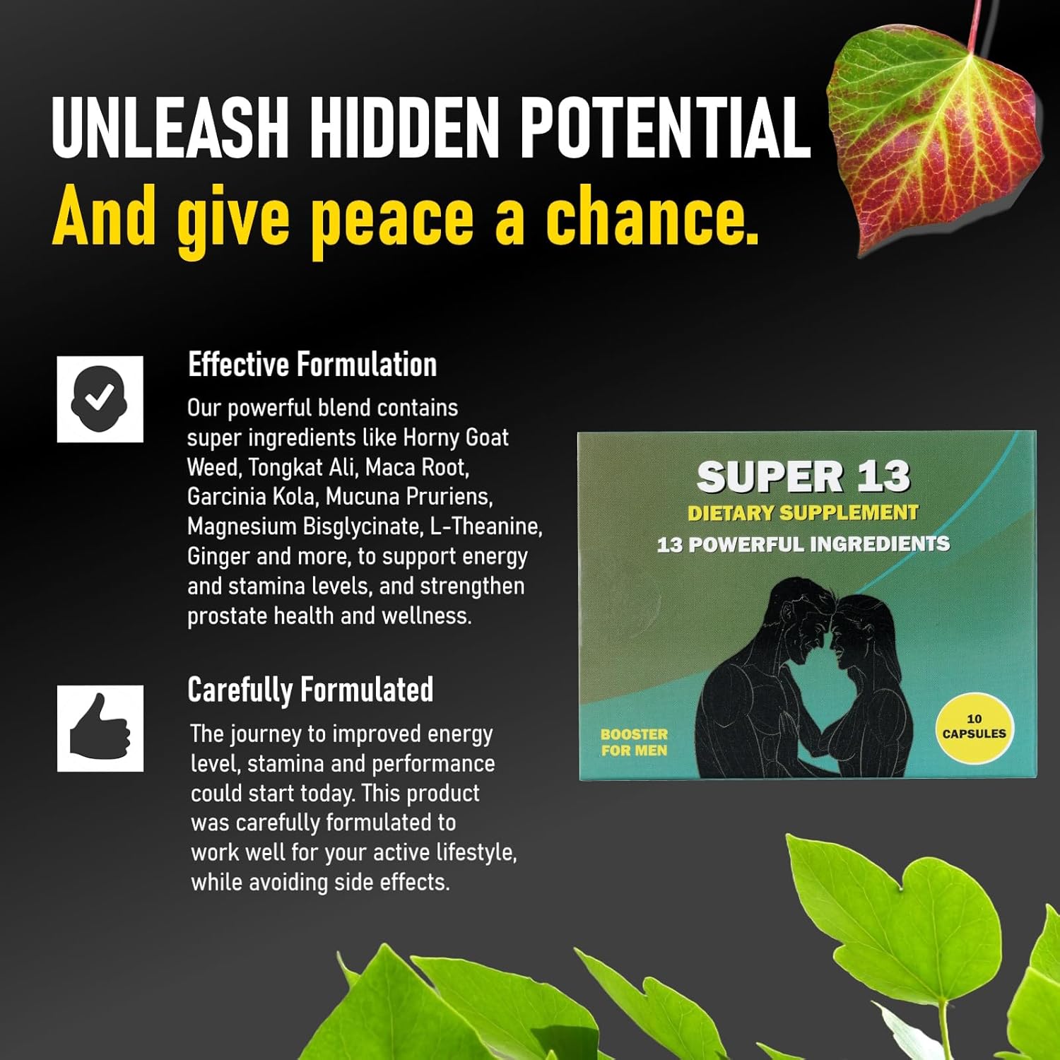 GLADTON Super 13 Fast Acting Herbal Male Supplement - Energy Stamina Performance Enhancer Pills with 13 Potent Ingredients