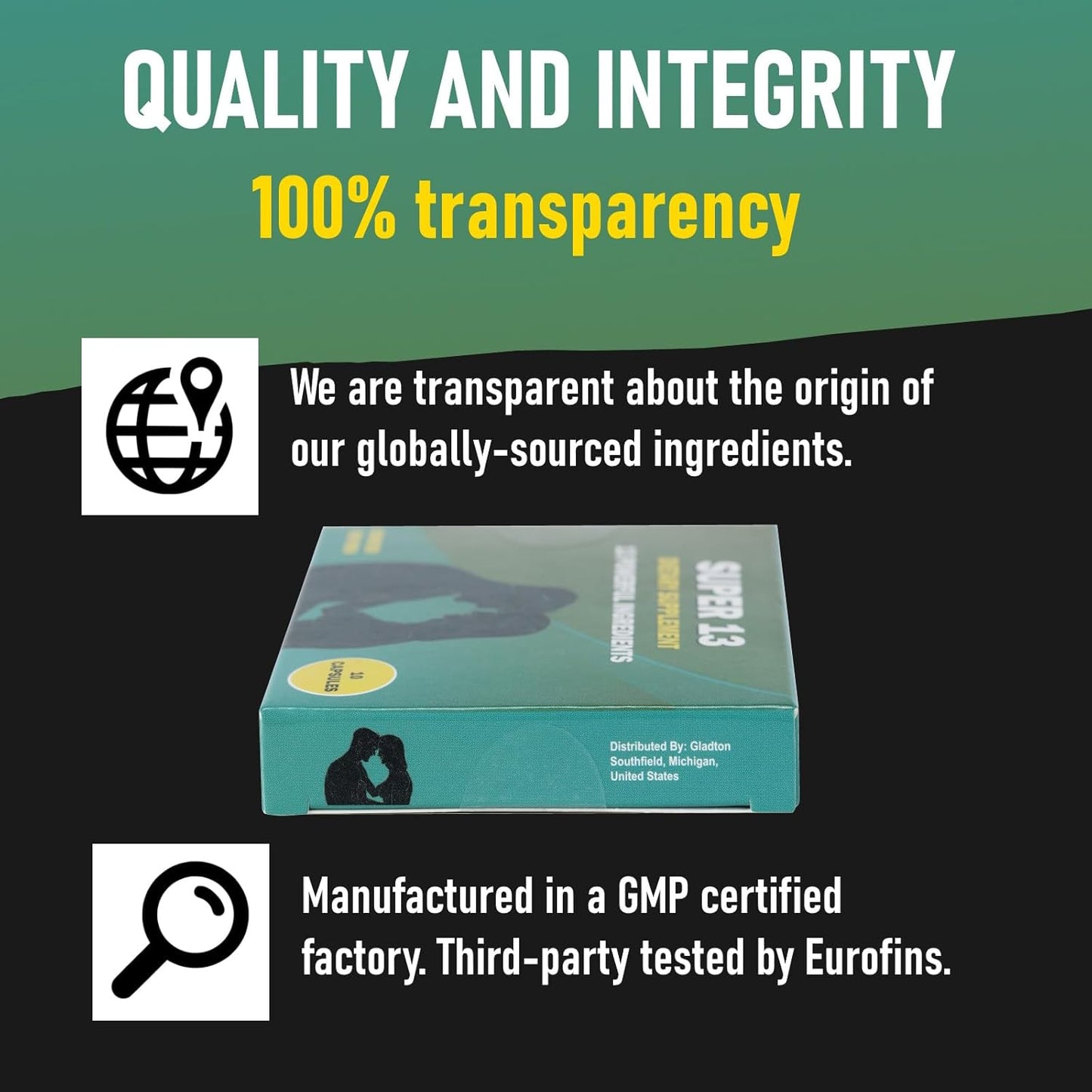 GLADTON Super 13 Fast Acting Herbal Male Supplement - Energy Stamina Performance Enhancer Pills with 13 Potent Ingredients