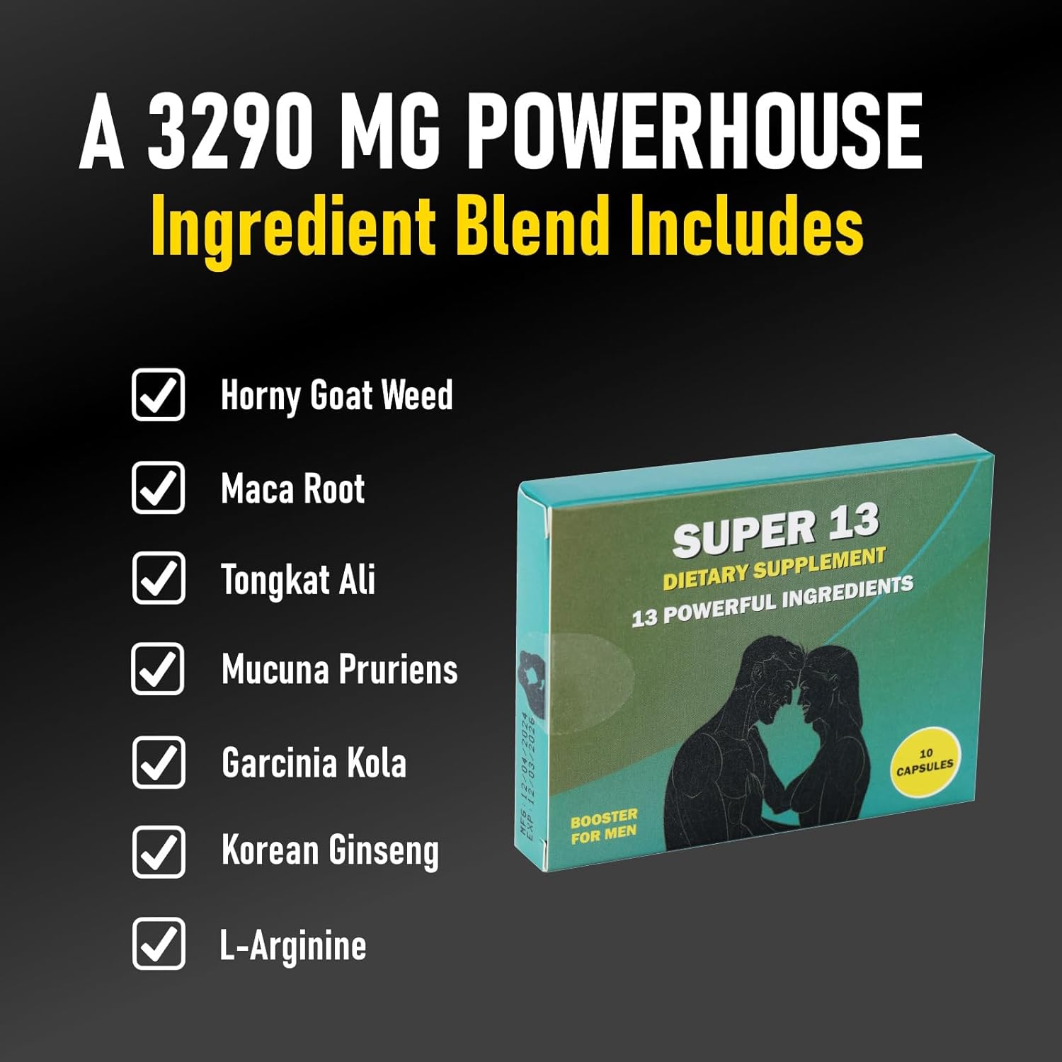 GLADTON Super 13 Fast Acting Herbal Male Supplement - Energy Stamina Performance Enhancer Pills with 13 Potent Ingredients
