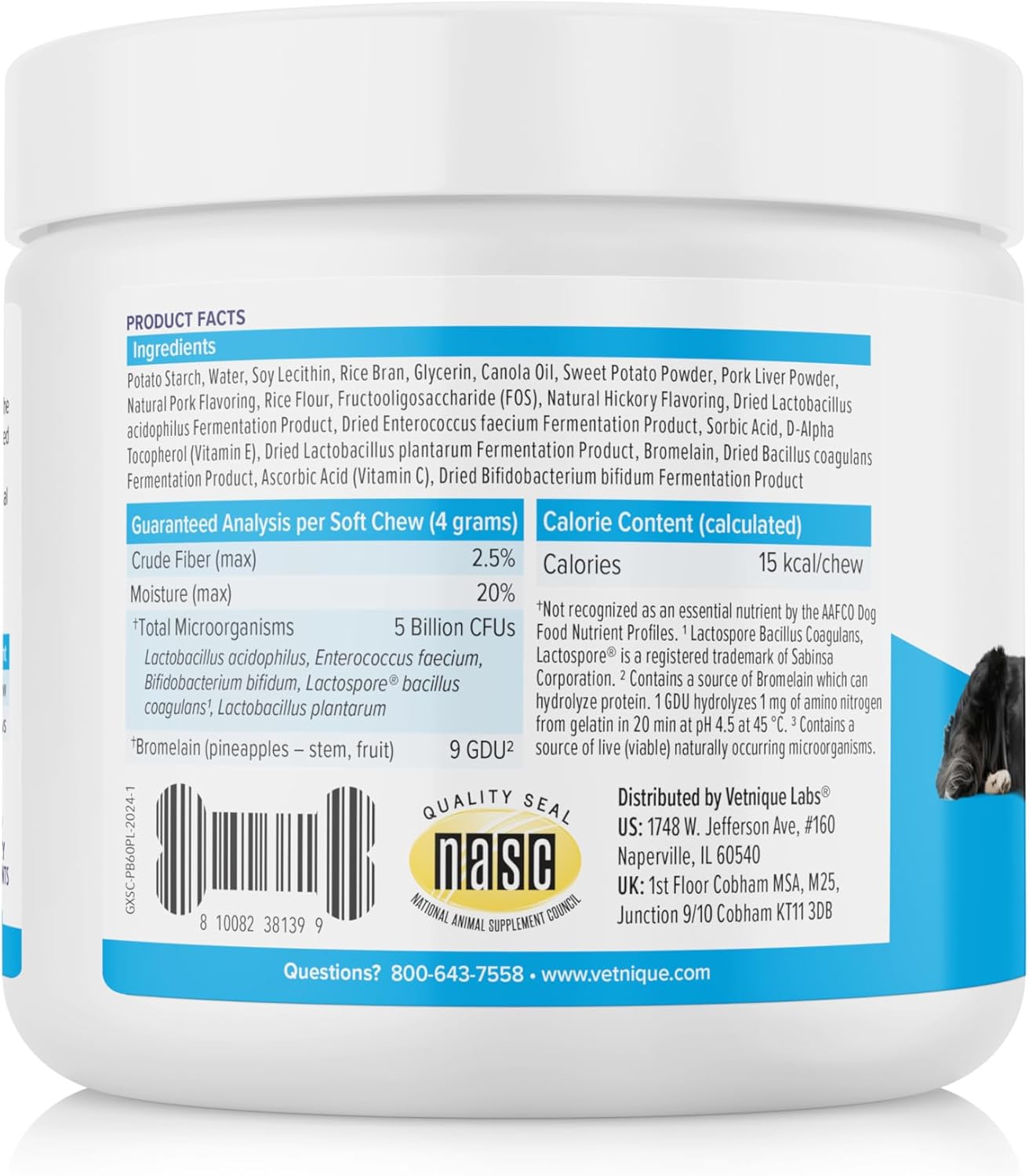 Glandex Daily Probiotic Soft Chews for Dogs - Bacon Flavored Digestive Support for Gut Health and Immune System (60 Count)