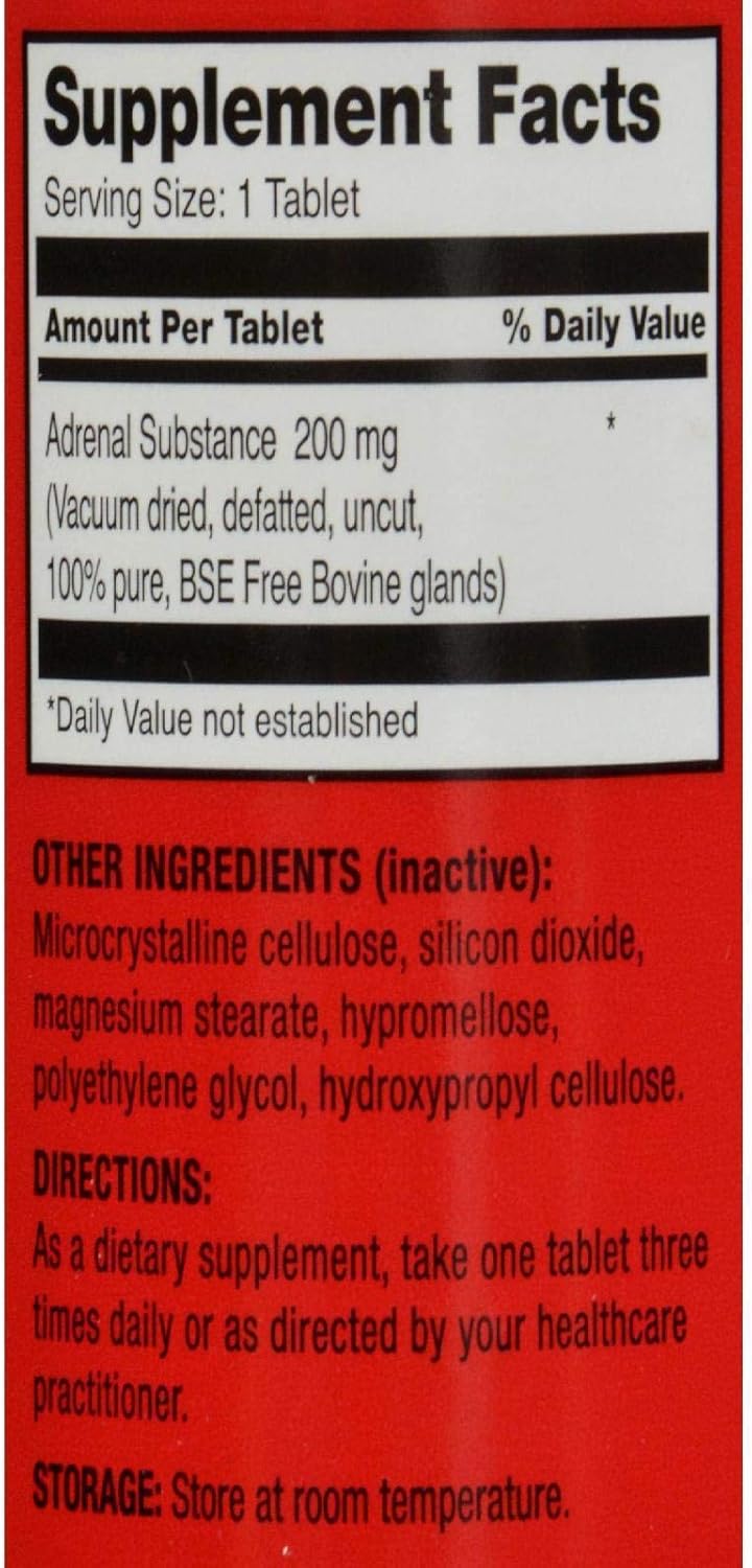 Glandulars Raw Adrenal Tablets, 200 Mg, 60 Count - Boost Energy and Support Adrenal Health