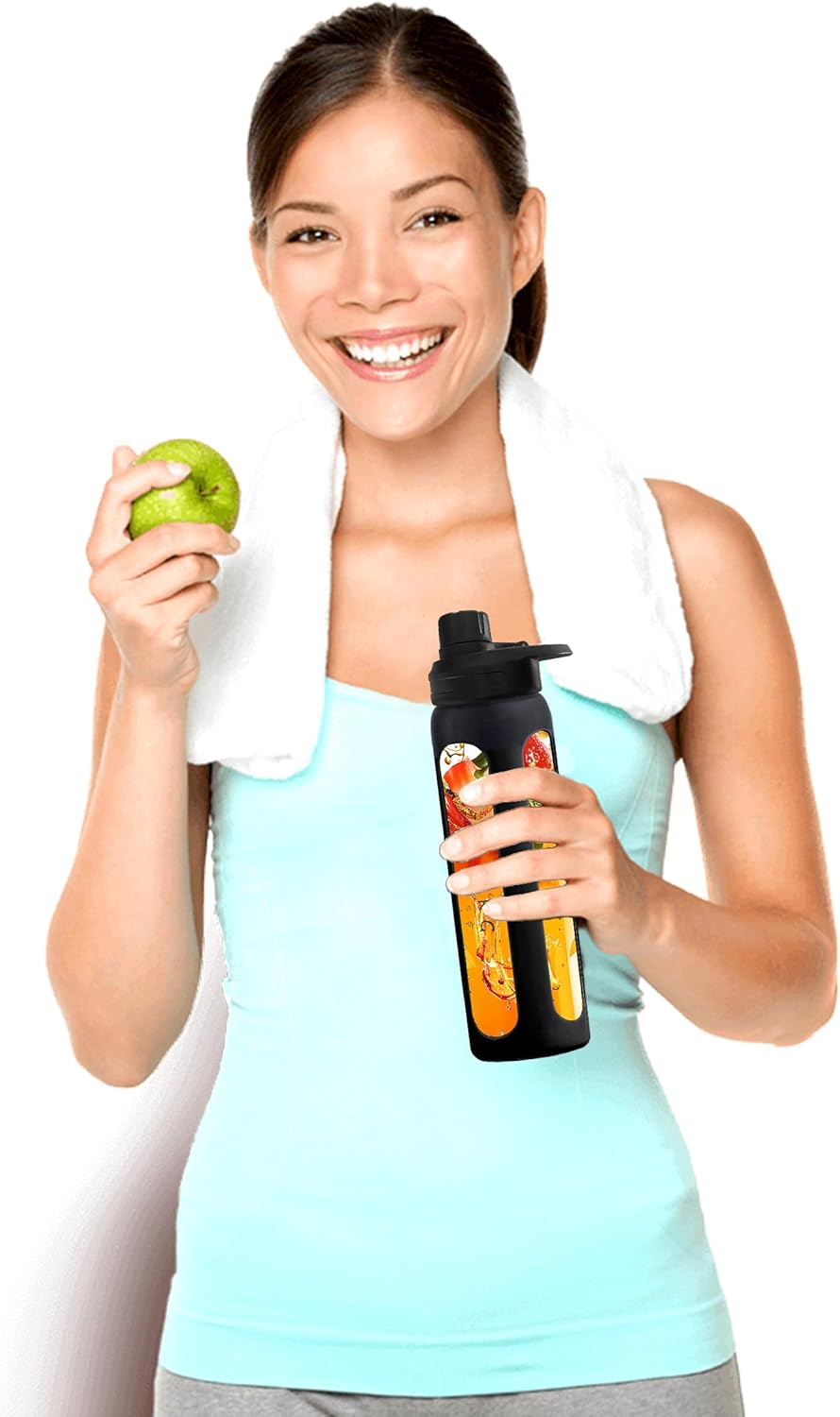 Glass Protein Shaker Bottle with Spiral Ball - 24 oz (Black) - Asbirg 2.0 Fitness