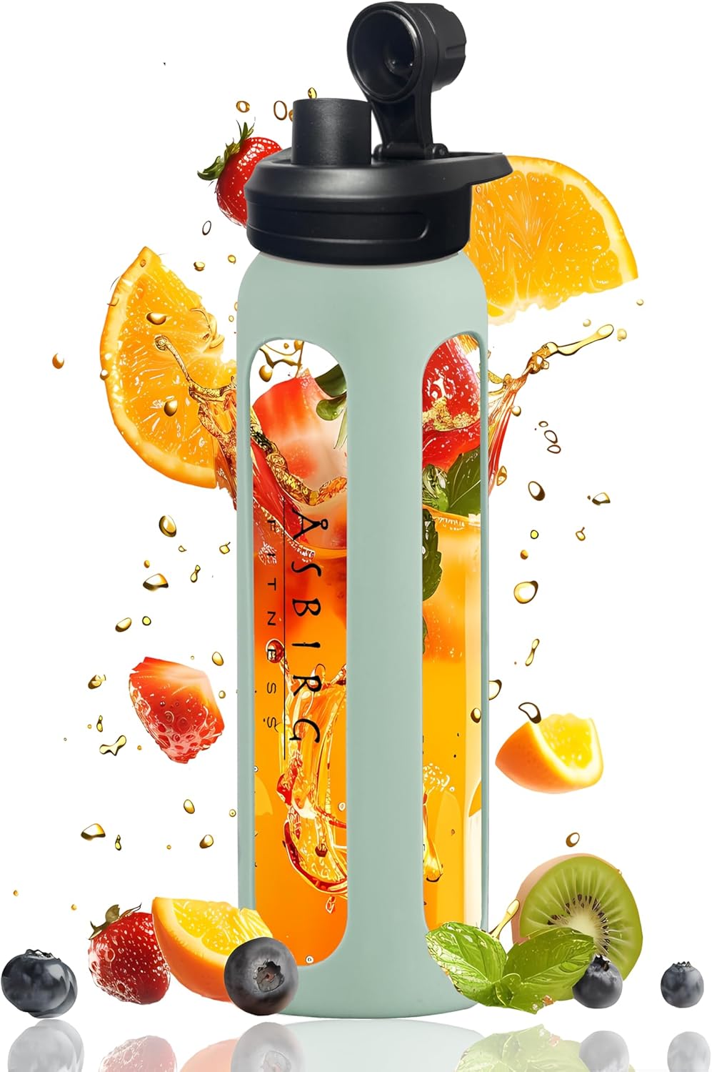 Glass Protein Shaker Bottle with Spiral Ball - 24 oz (Pastel Green) for Fitness Workouts