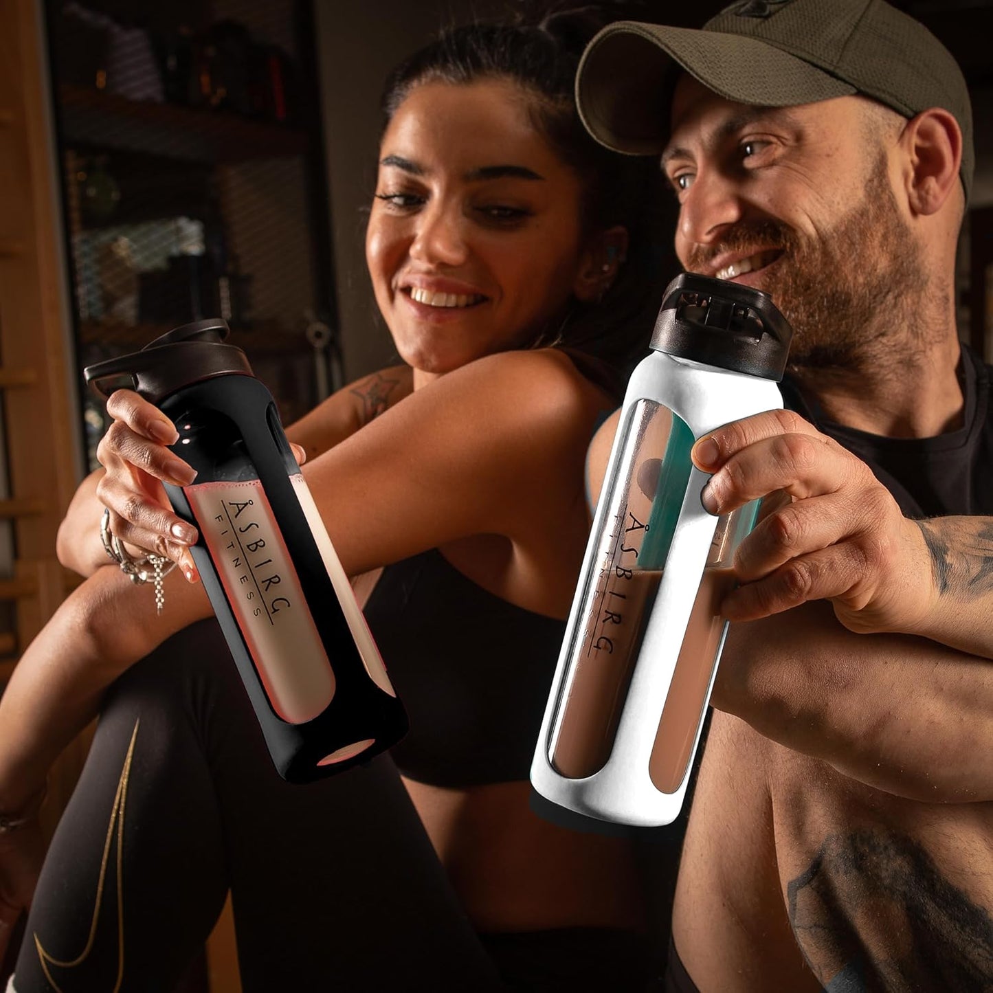 Glass Protein Shaker Bottle with Spiral Ball - 24 oz (Black) - Asbirg 2.0 Fitness
