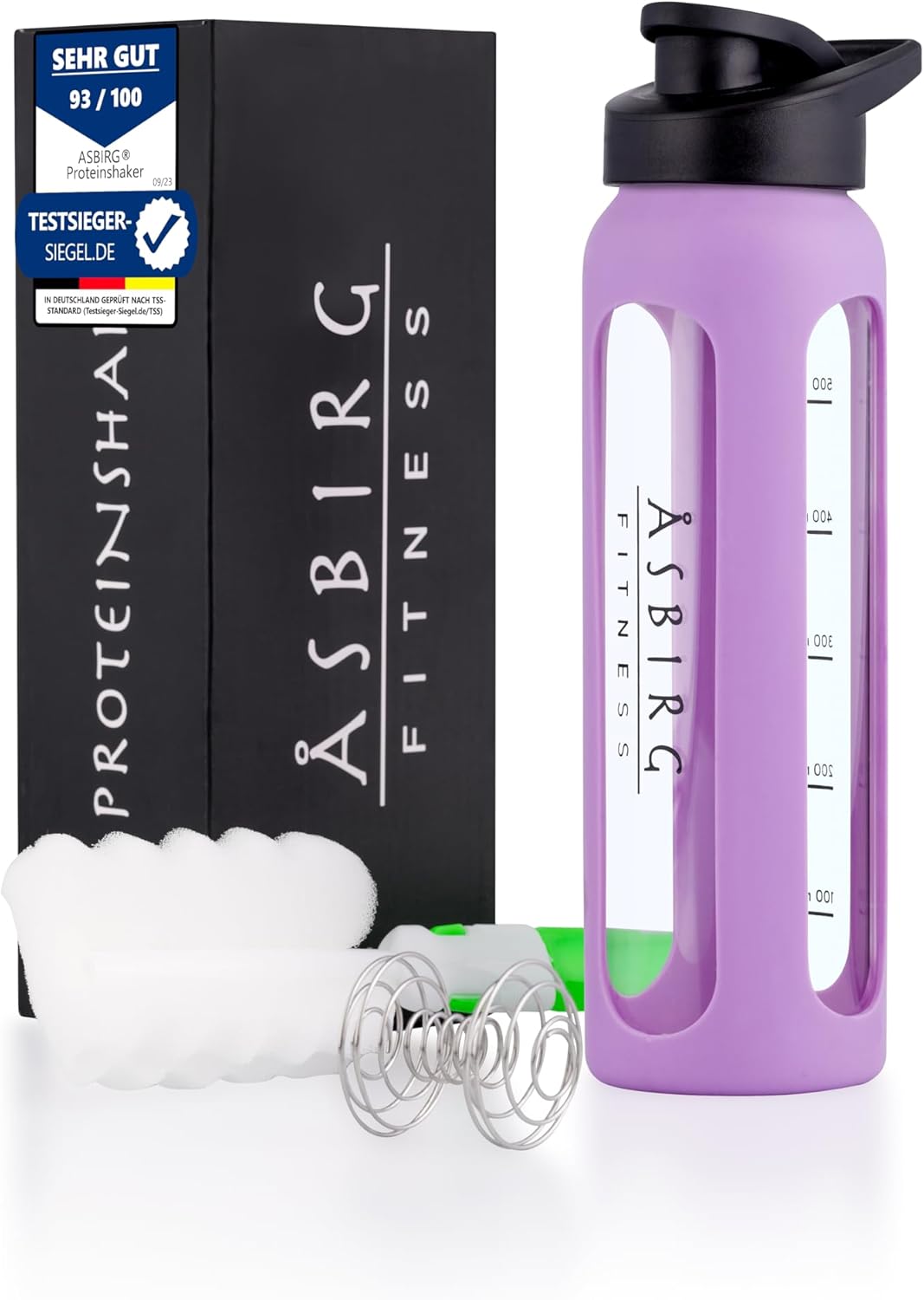 Glass Protein Shaker Bottle with Spiral Ball - Pastel Purple - Asbirg Fitness