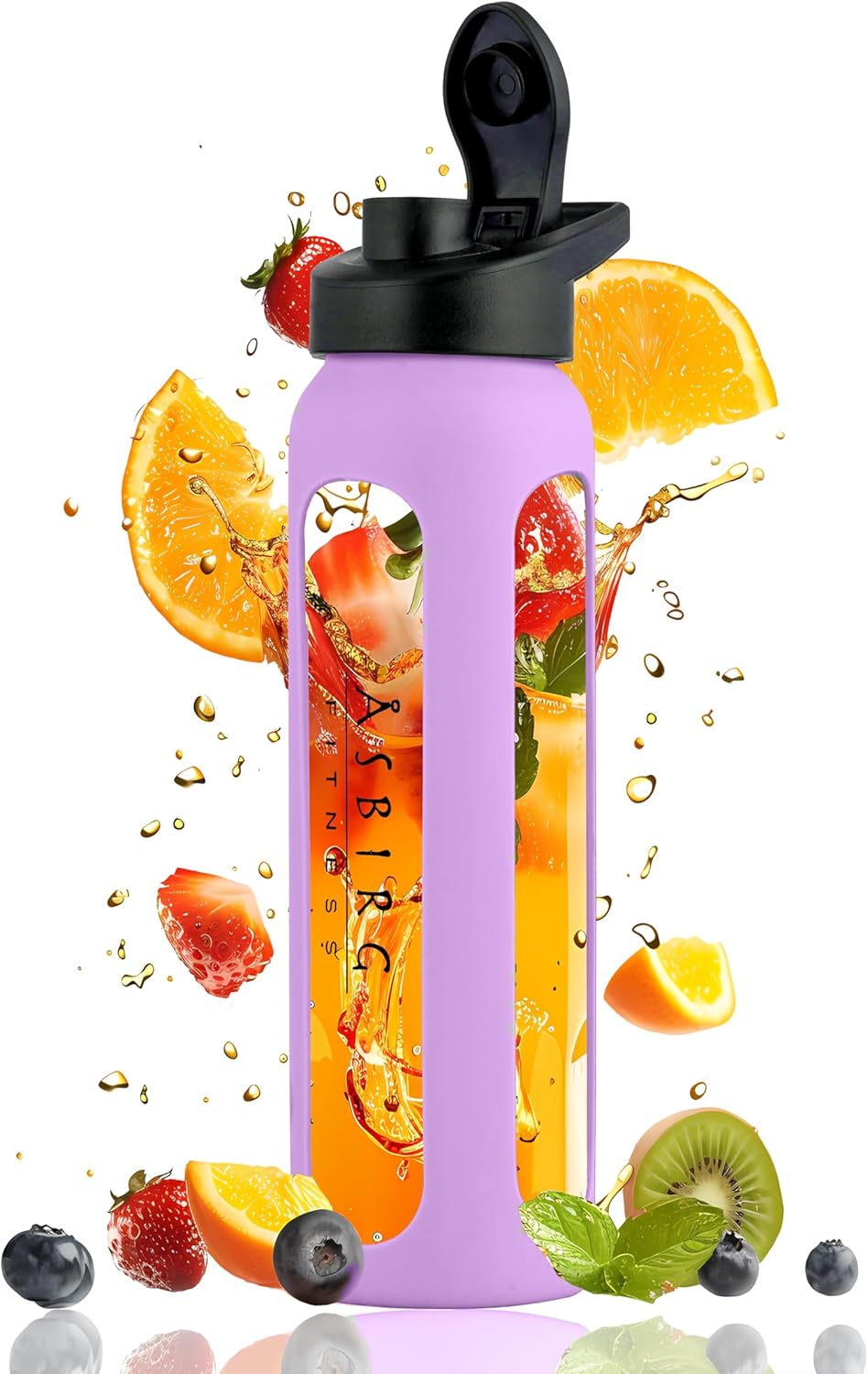 Glass Protein Shaker Bottle with Spiral Ball - Pastel Purple - Asbirg Fitness