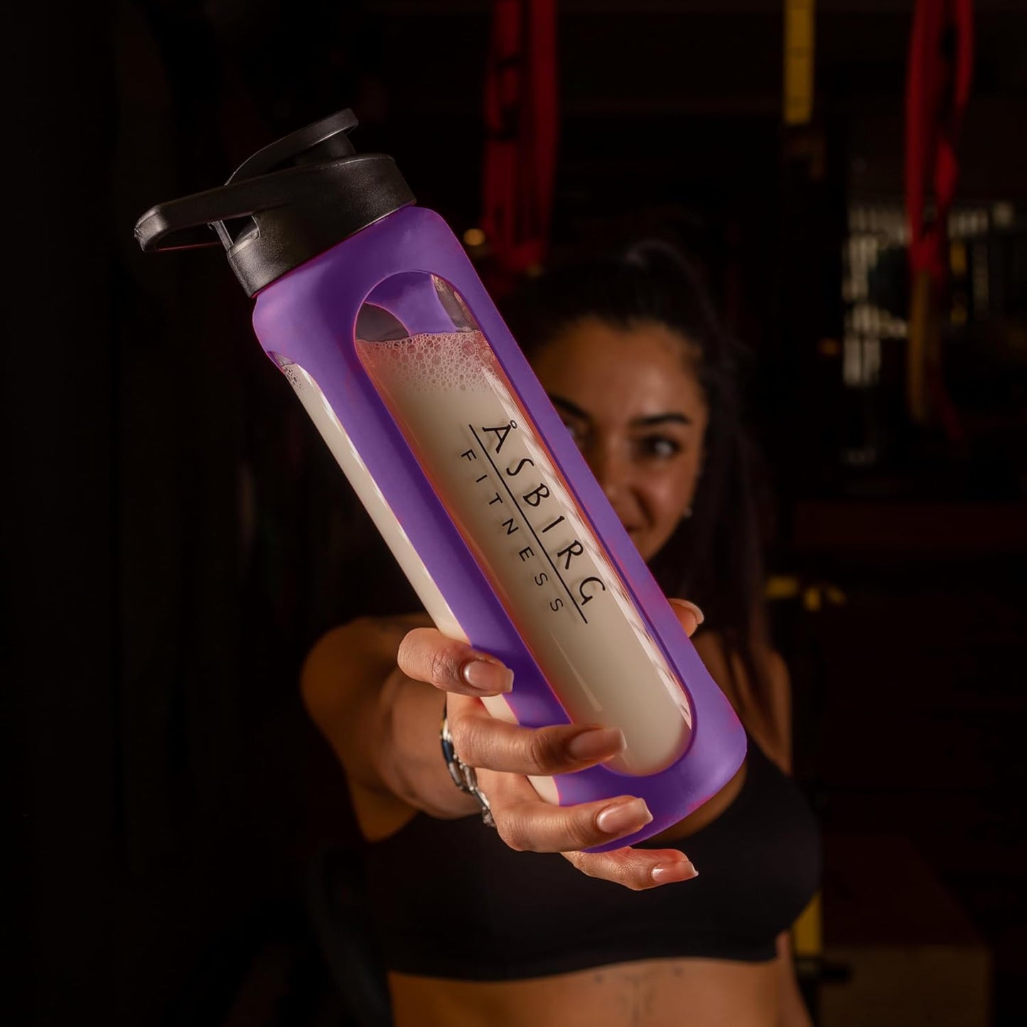 Glass Protein Shaker Bottle with Spiral Ball - Pastel Purple - Asbirg Fitness