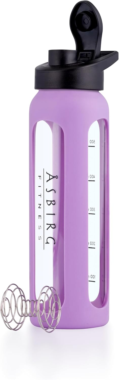 Glass Protein Shaker Bottle with Spiral Ball - Pastel Purple - Asbirg Fitness