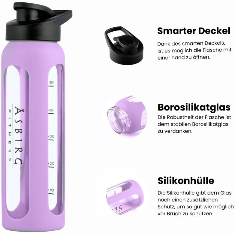 Glass Protein Shaker Bottle with Spiral Ball - Pastel Purple - Asbirg Fitness