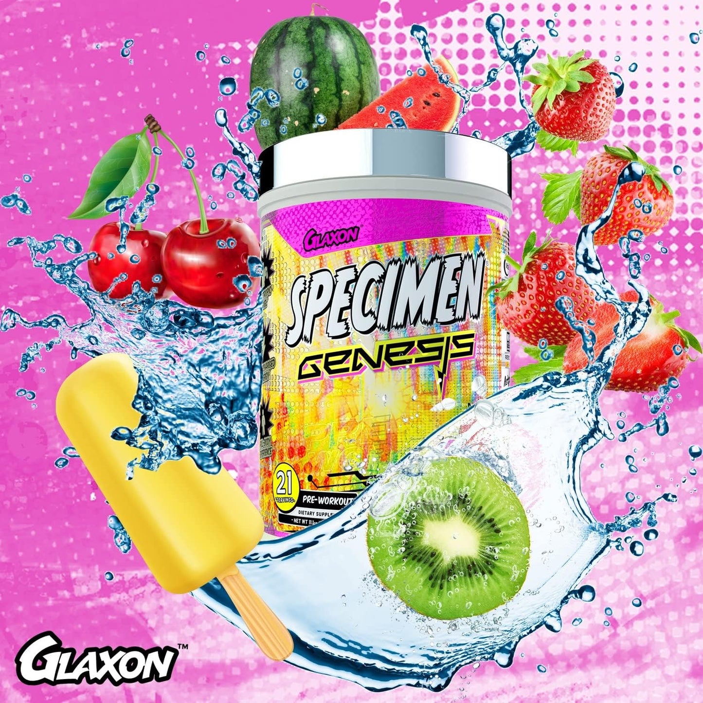 Glaxon Specimen V3 Pre-Workout Powder: High-Stimulant Energy & Muscle Pump with Focus & Hydration - Strawberry Watermelon Flavor