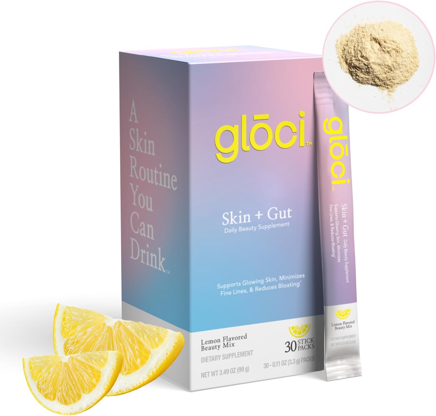 Glōci Gloci Skin + Gut Probiotic Capsules with DE111, Hyaluronic Acid, Magnesium, Vitamin C, Zinc, and Coconut Water Powder - 30 Count