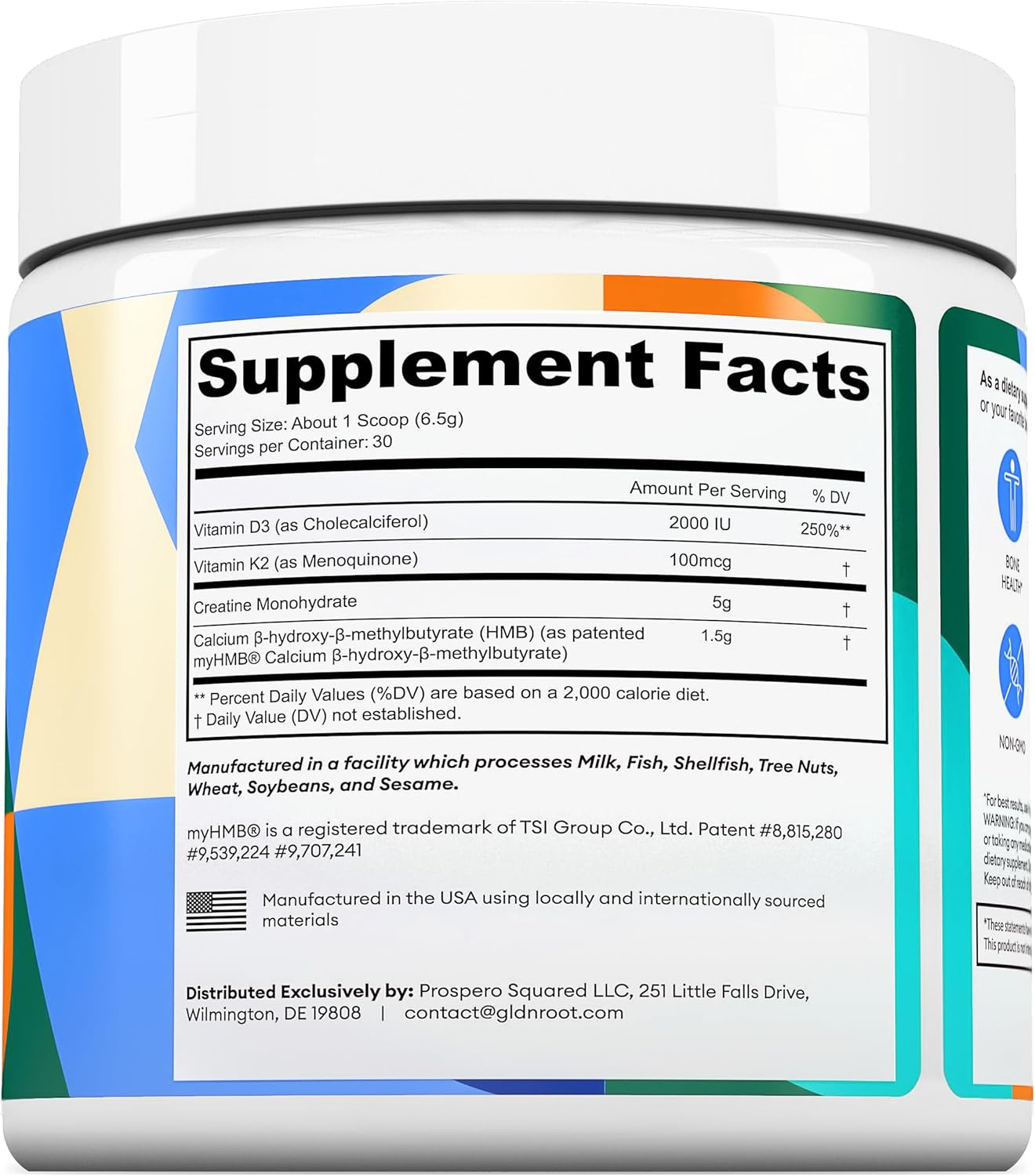 GLDN Creatine Monohydrate Powder with HMB, Vitamin D3, and K2 for Muscle and Bone Health